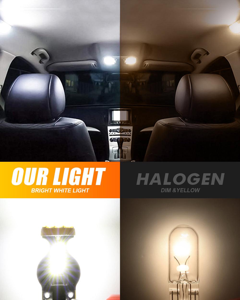 168 2825 W5W T10 LED Interior Light Bulbs 1.5W 300% Brighter 6500K White | 10 Bulbs