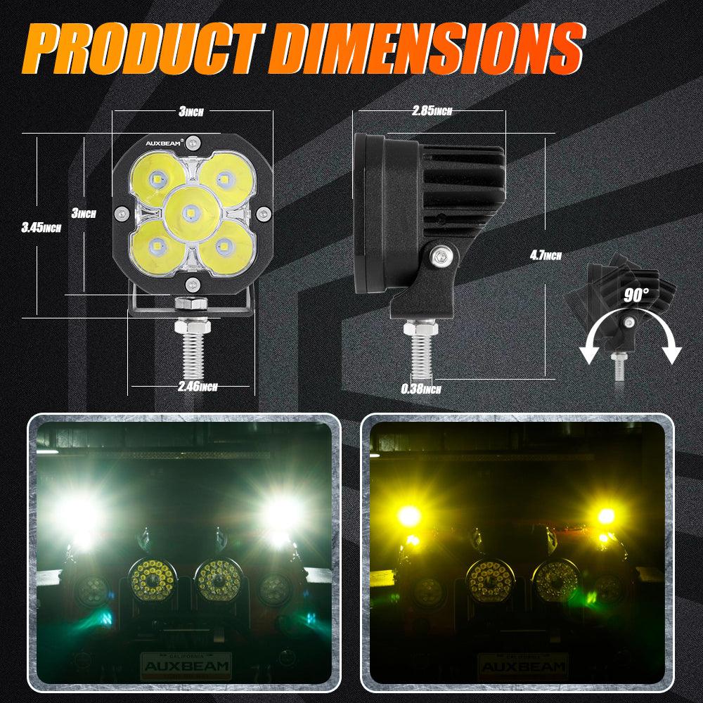 3 Inch 80W 9600LM LED Pods Lights White&Amber for FORD