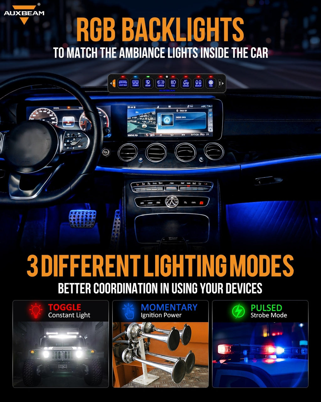 AS Series 8 Gang (AS-R80) RGB Slim Switch Panel, Toggle/ Momentary/ Pulsed Mode Supported(One-Sided Outlet)