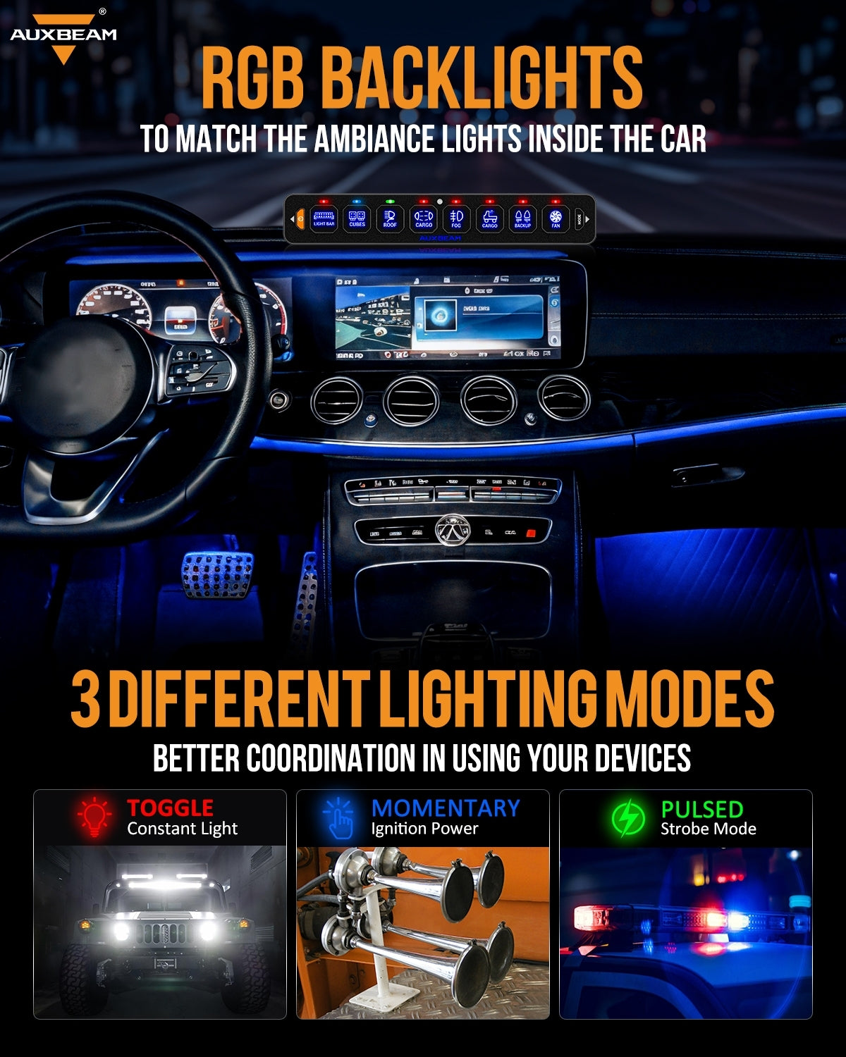 AS Series 8 Gang (AS-R80) RGB Slim Switch Panel, Toggle/ Momentary/ Pulsed Mode Supported(One-Sided Outlet)