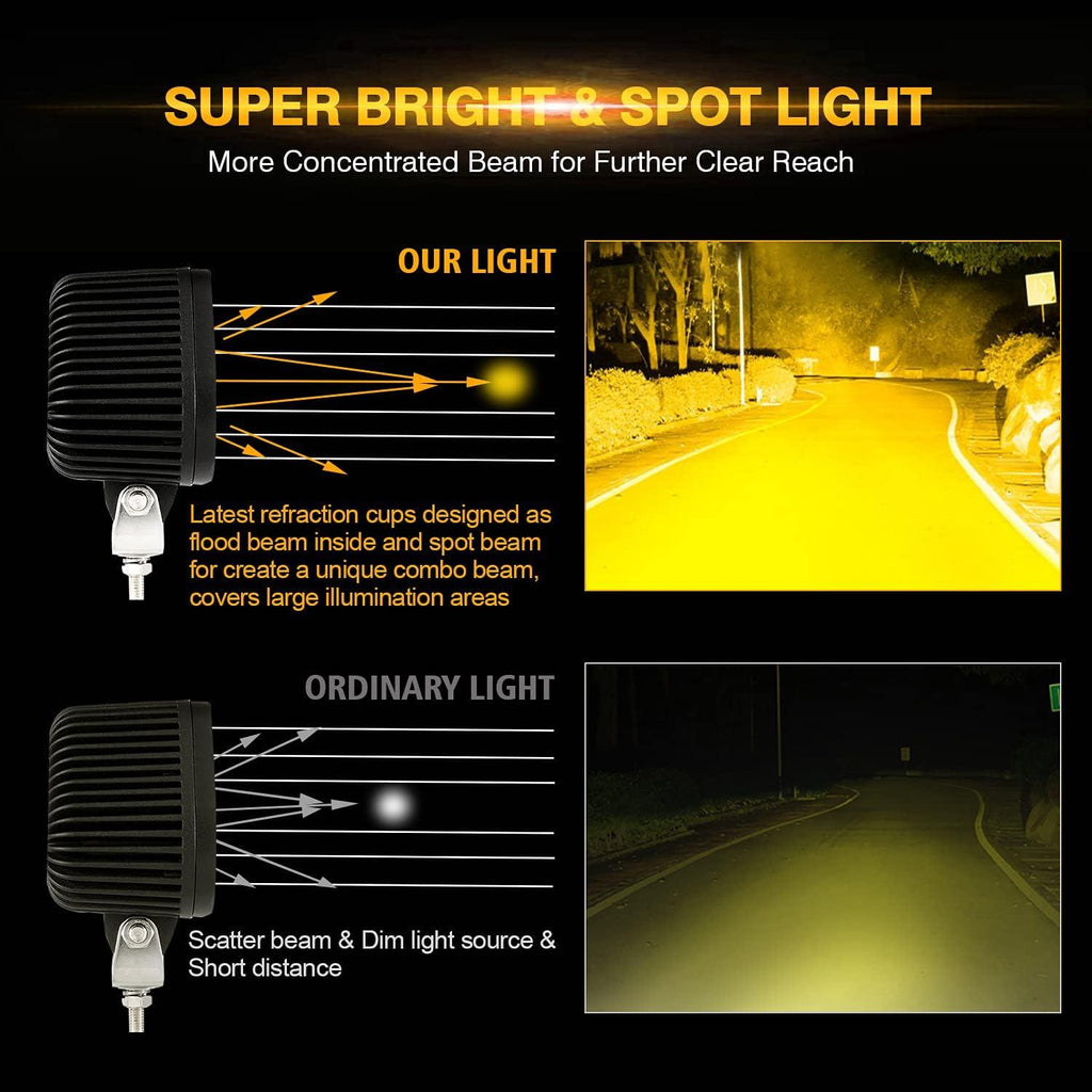 T4 Series | 4 Inch 90W Triangle Spot Amber LED Pods Lights
