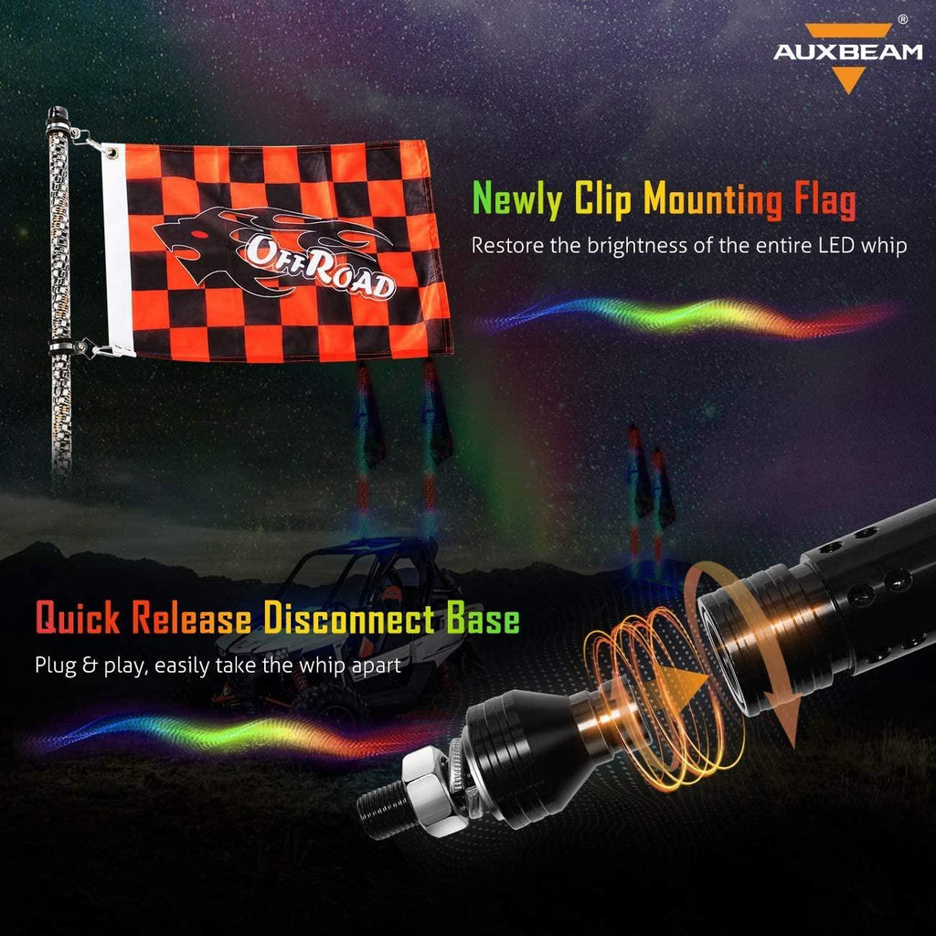 3FT/4FT LED RGB Whip Lights with Bluetooth/ Remote Controlled + Whip Light Mounting Brackets for UTV, ATV, Off-road Vehicle