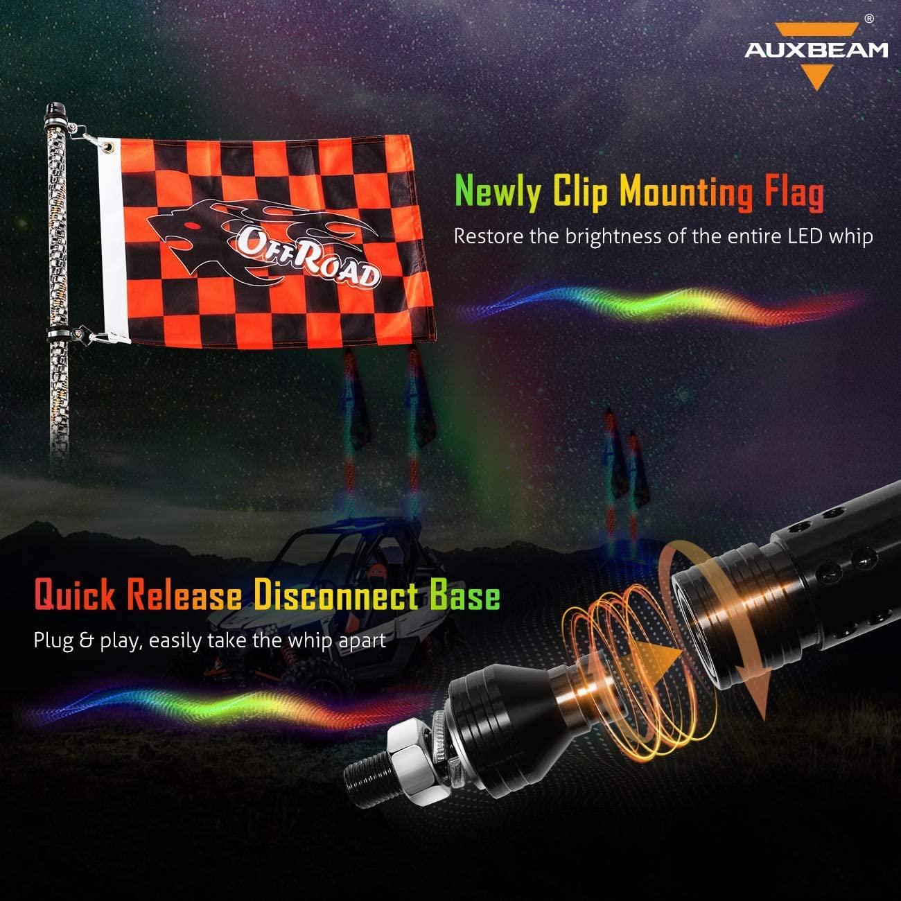 3FT/4FT LED RGB Whip Lights with Bluetooth/ Remote Controlled + Whip Light Mounting Brackets for UTV, ATV, Off-road Vehicle