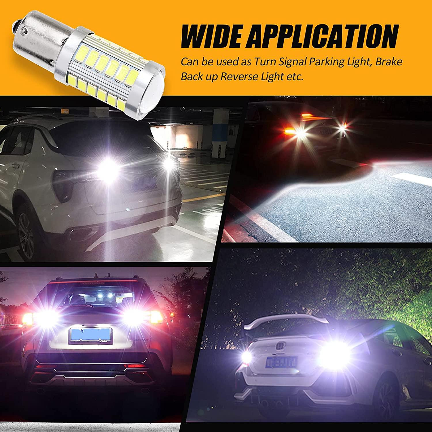 1156 P21W BA15S LED Brake/Reverse/Parking/Tail/Turn Singnal Light Bulbs 50W 8000LM Cool White/Amber/Red 33 Series | 2 Bulbs