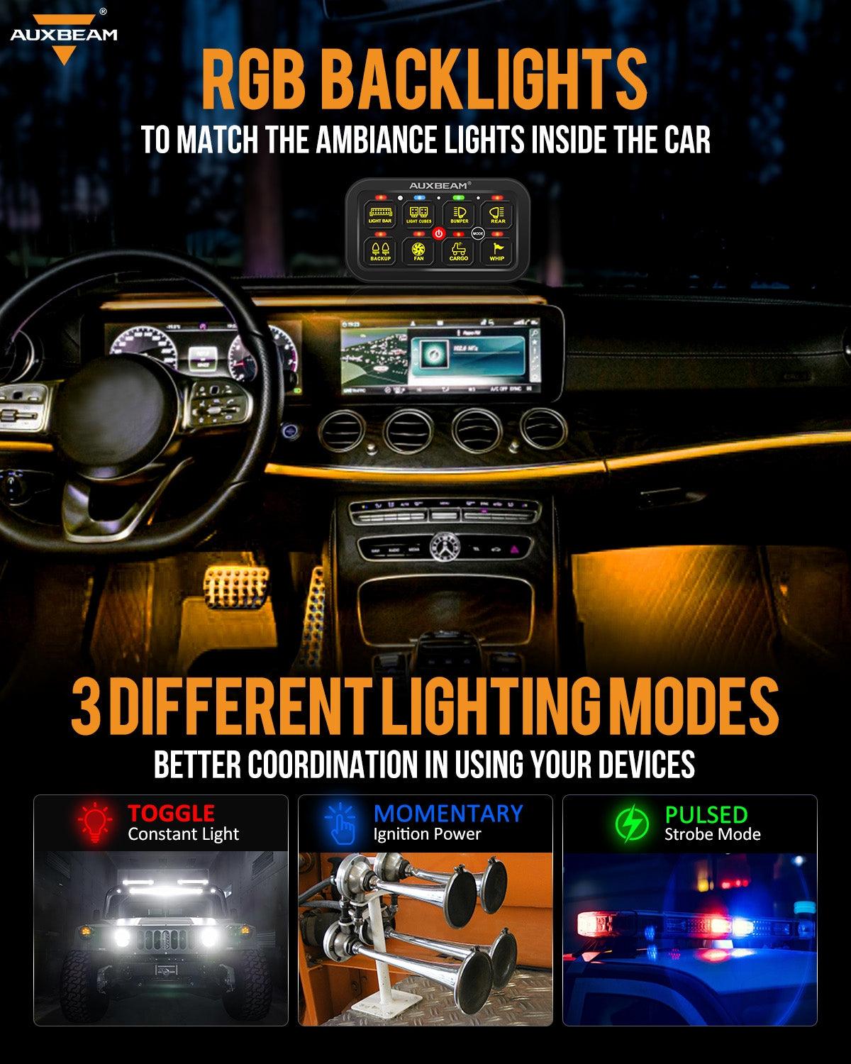 RGB Series 8 Gang (RB80) Switch Panel, Toggle/ Momentary/ Pulsed Mode Supported (Two-Sided Outlet)
