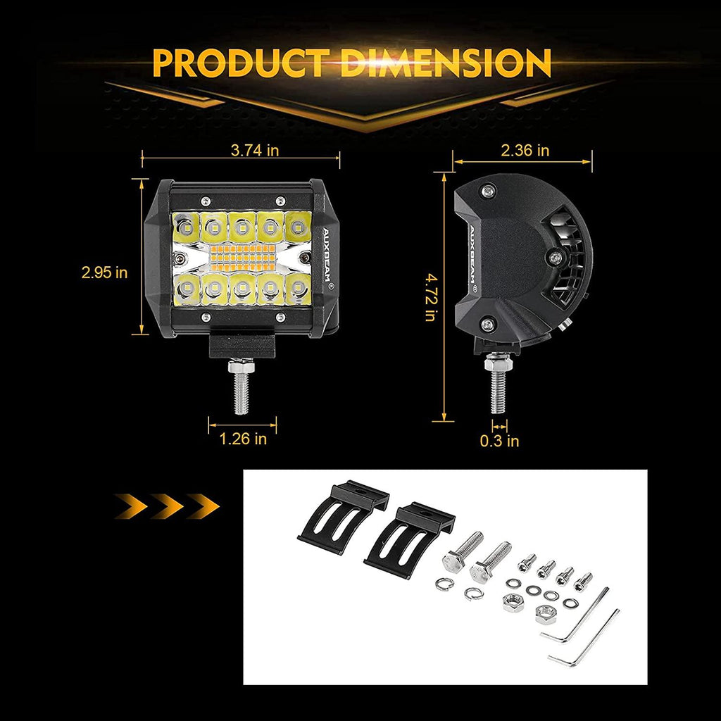 (2pcs/set) 4 inch 6 Modes White&Amber LED Working Light LED Pods with Wiring Harness for SUV ATV UTV Trucks Pickup Boat