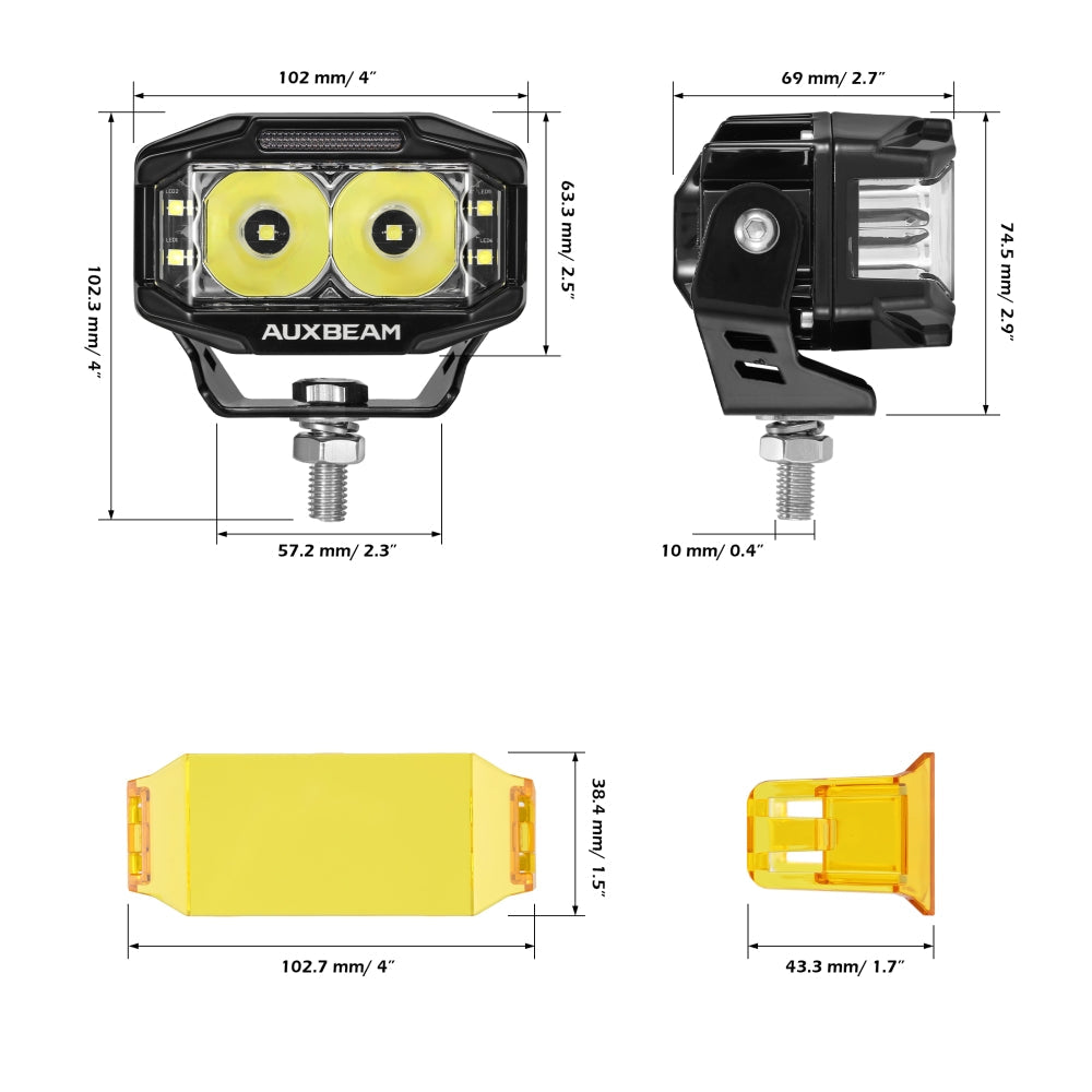 V-MAX Series 4/5/7 Inch Spot Beam Side Shooter LED Pod Lights with Amber DRL