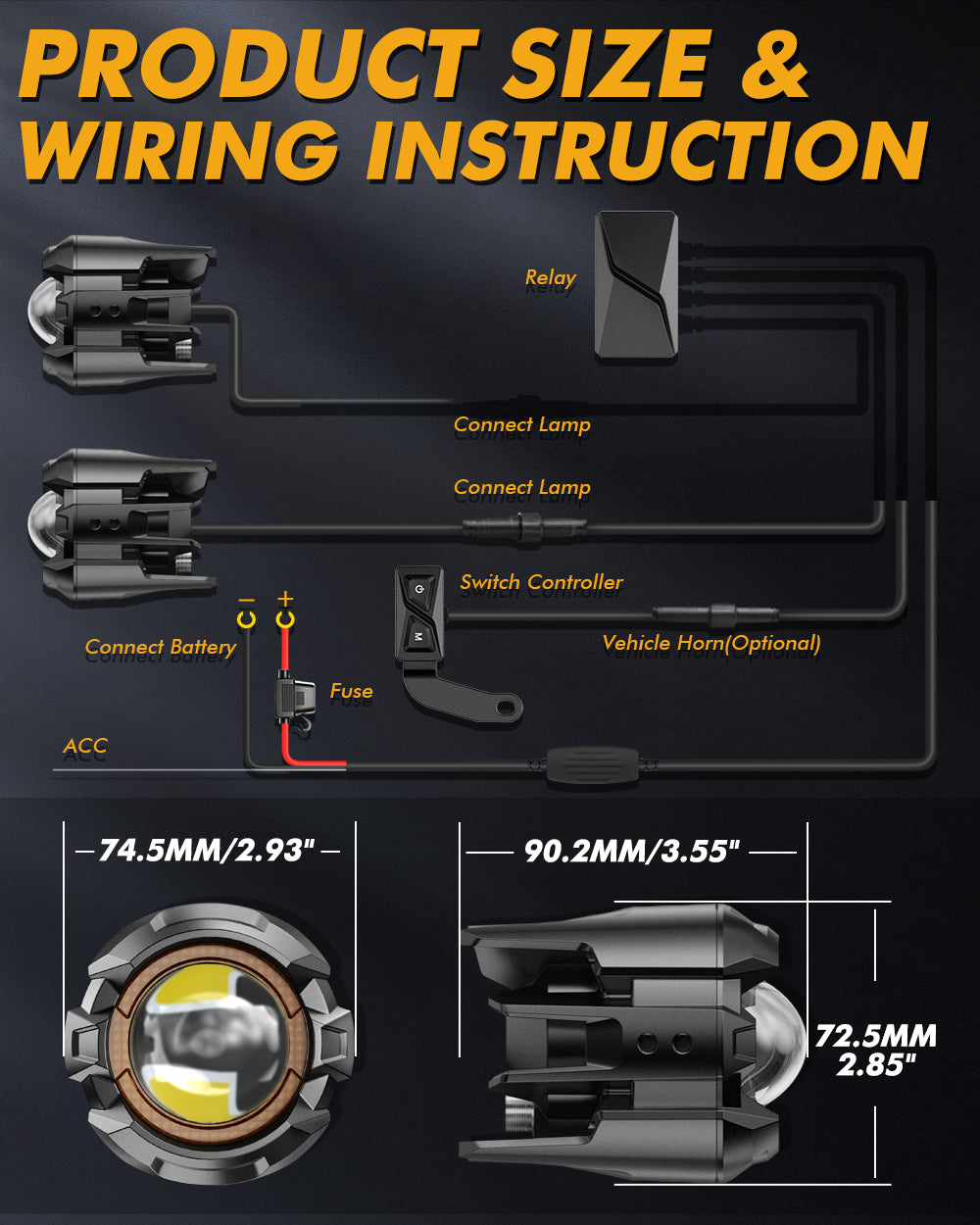 2024 Harley-Davidson Road Glide Motorcycle LED Spotlight Light 3+5 Light Modes