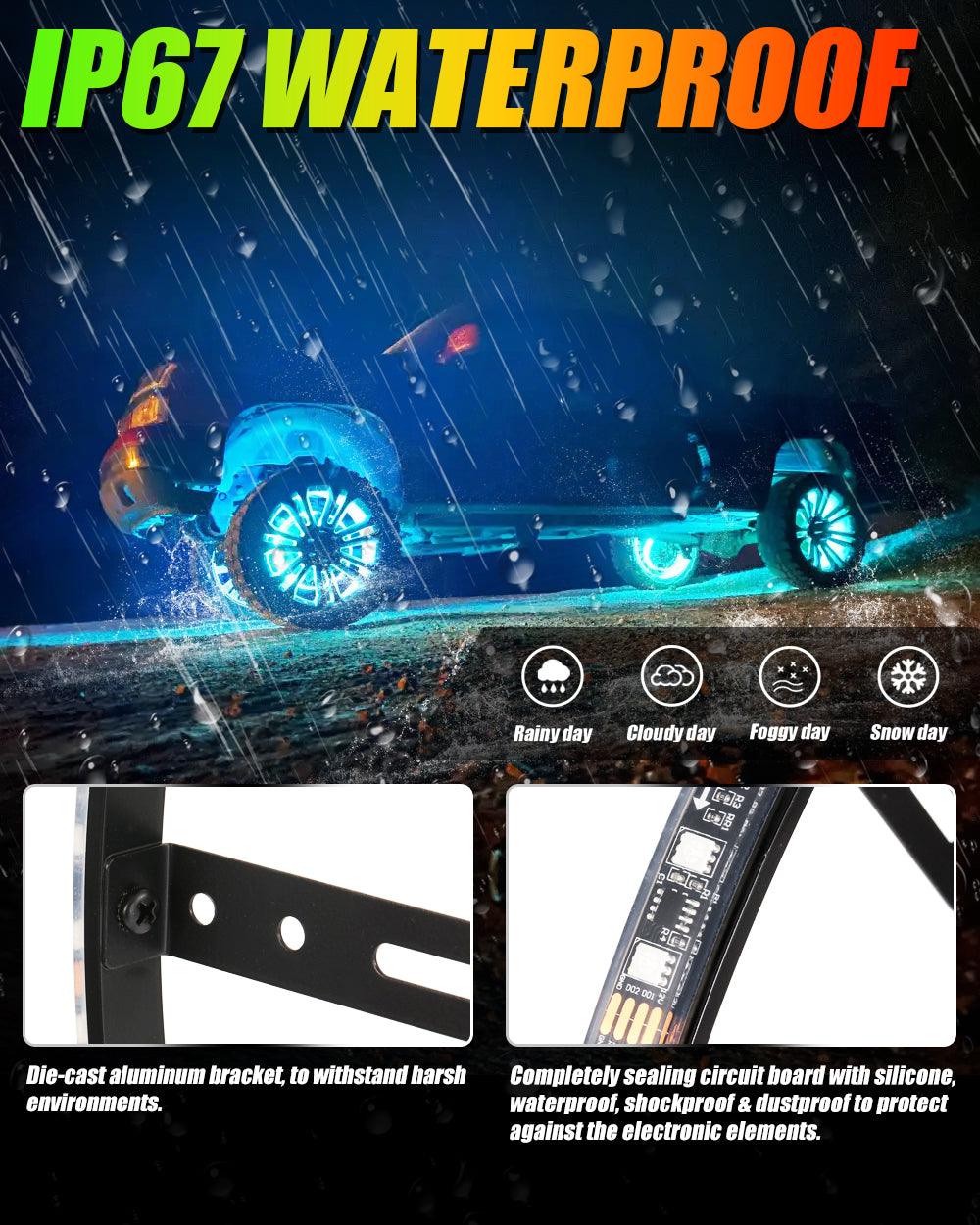 (4pcs/set) 15.5" RGB LED Wheel Ring Lights Magic Dream Color Neon Rim Light with APP & RF Remote Control