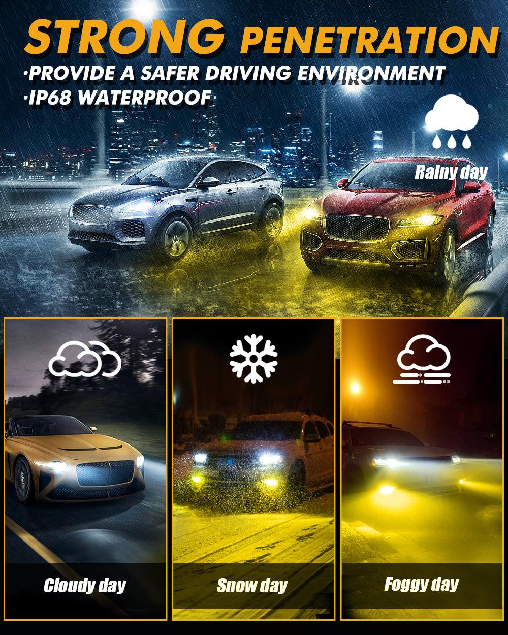 9005/HB3 LED Bulb Fog Lights/Low Beam Lights 110W 25000LM GX Bi-Color Series High Power & Brightness Dual Color Switchback | 2 Bulbs