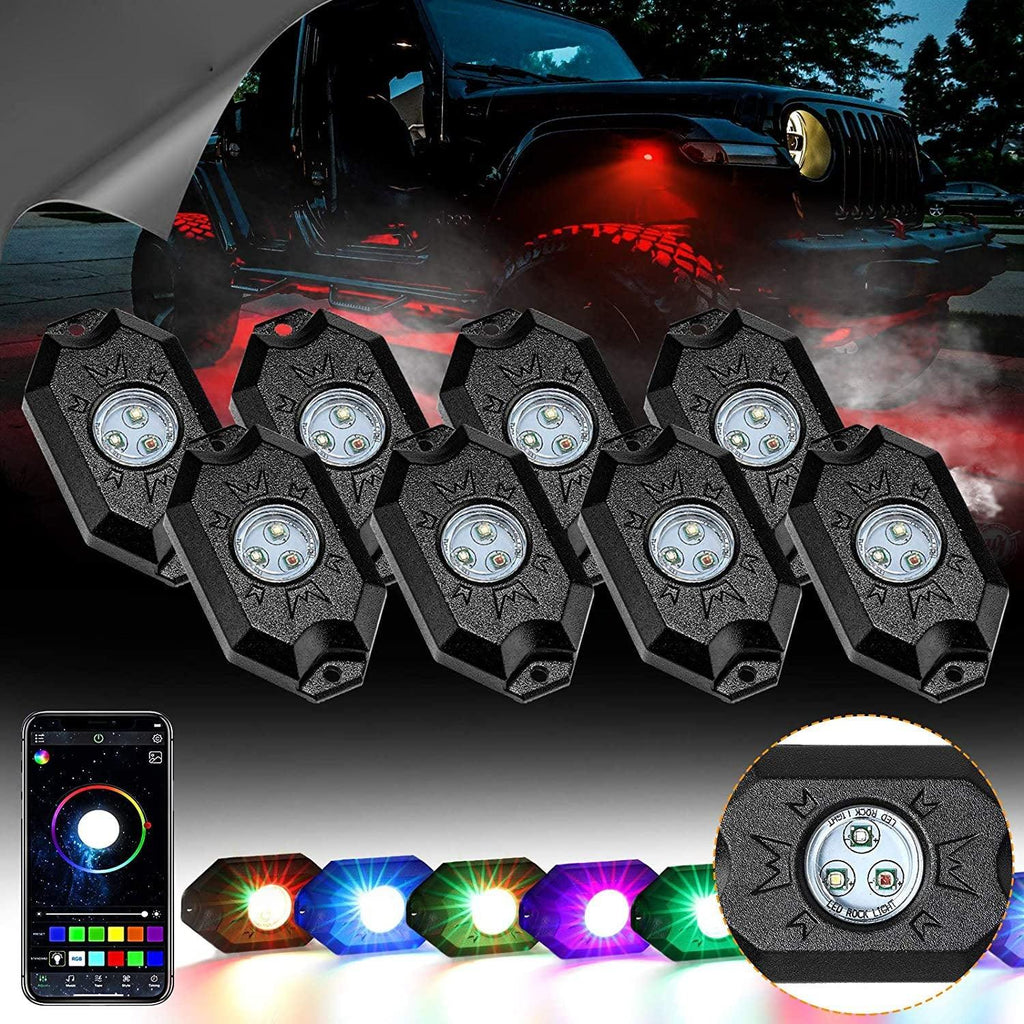 RGB LED Rock Light Set with Bluetooth Controller for GMC Sierra AT4 GMC Sierra 1500/2500/3500