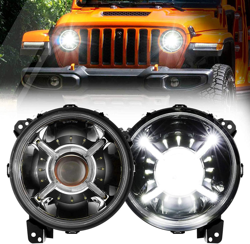 (2pcs/set) 9'' Round  100W LED light with Hi-Lo Beam & DRL for 2018-2022 Jeep Wrangler JL, 2019-2022 Gladiator JT