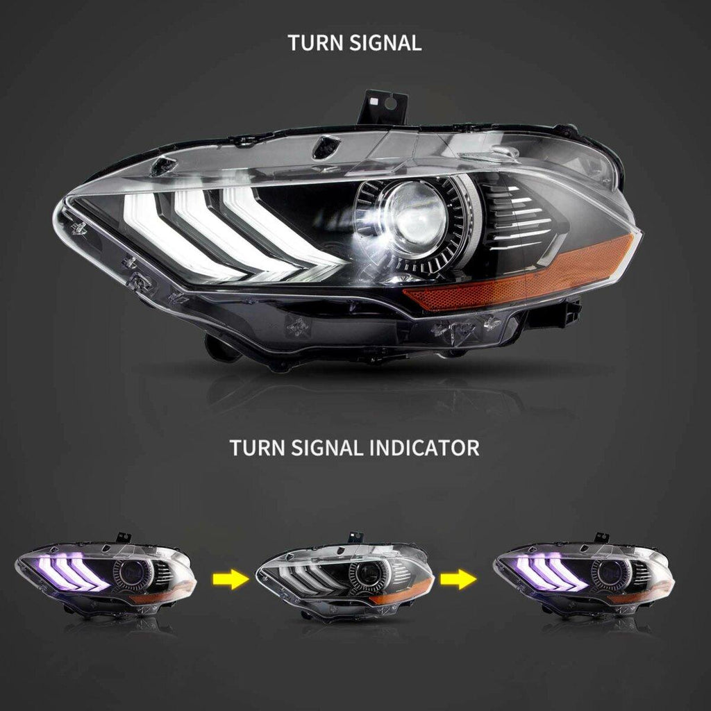 LED Headlight Assembly RGB Dual Beam Projector For 2018-up Ford Mustang 6th Gen Black