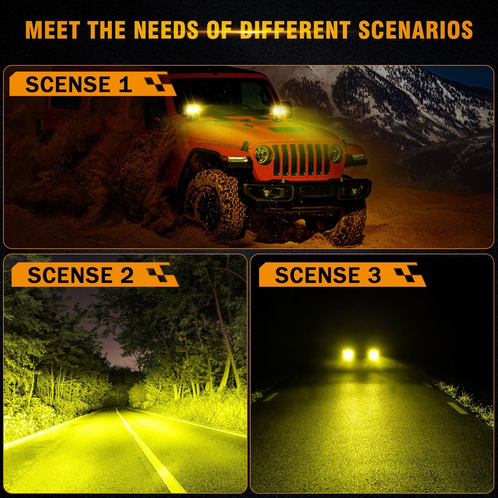 R4 Series | 4 Inch 60W LED Pods Light Flood Beam Amber Light