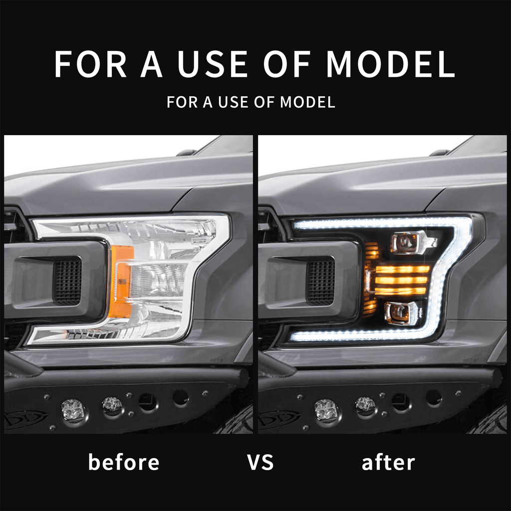 LED Headlight Assembly Dual Beam Projector Black For 2018-2020 Ford F150 13th Gen