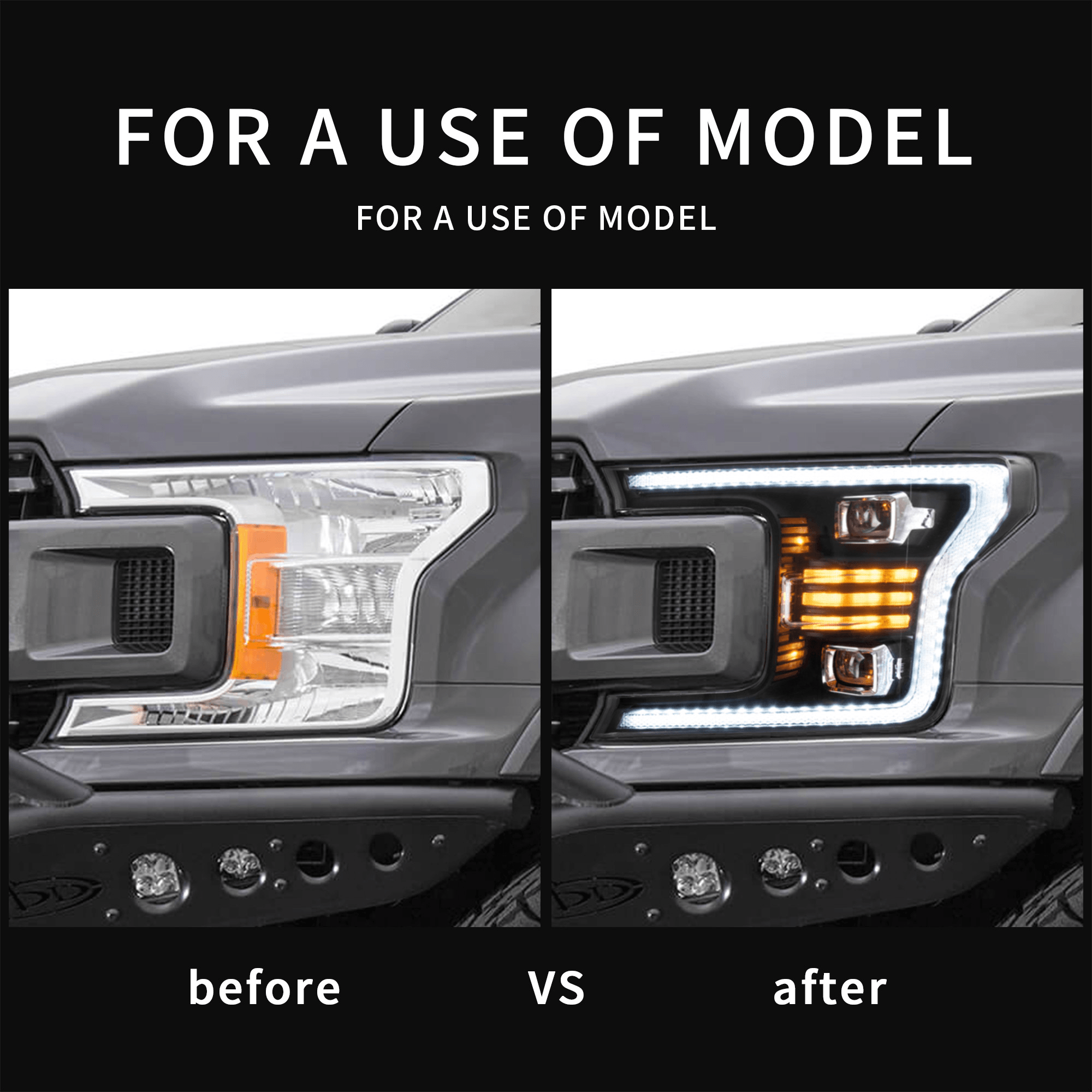 LED Headlight Assembly Dual Beam Projector Black For 2018-2020 Ford F150 13th Gen