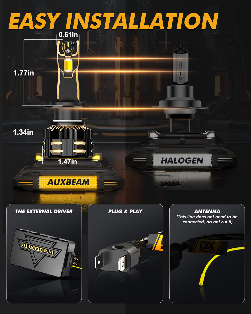 🆕H7 LED Bulb Fog Light/Low Beam Lighs 110W 25000LM GX Bi-Color Smart Series, with App Control Via Bluetooth & Dual Color Switchback | 2 Bulbs