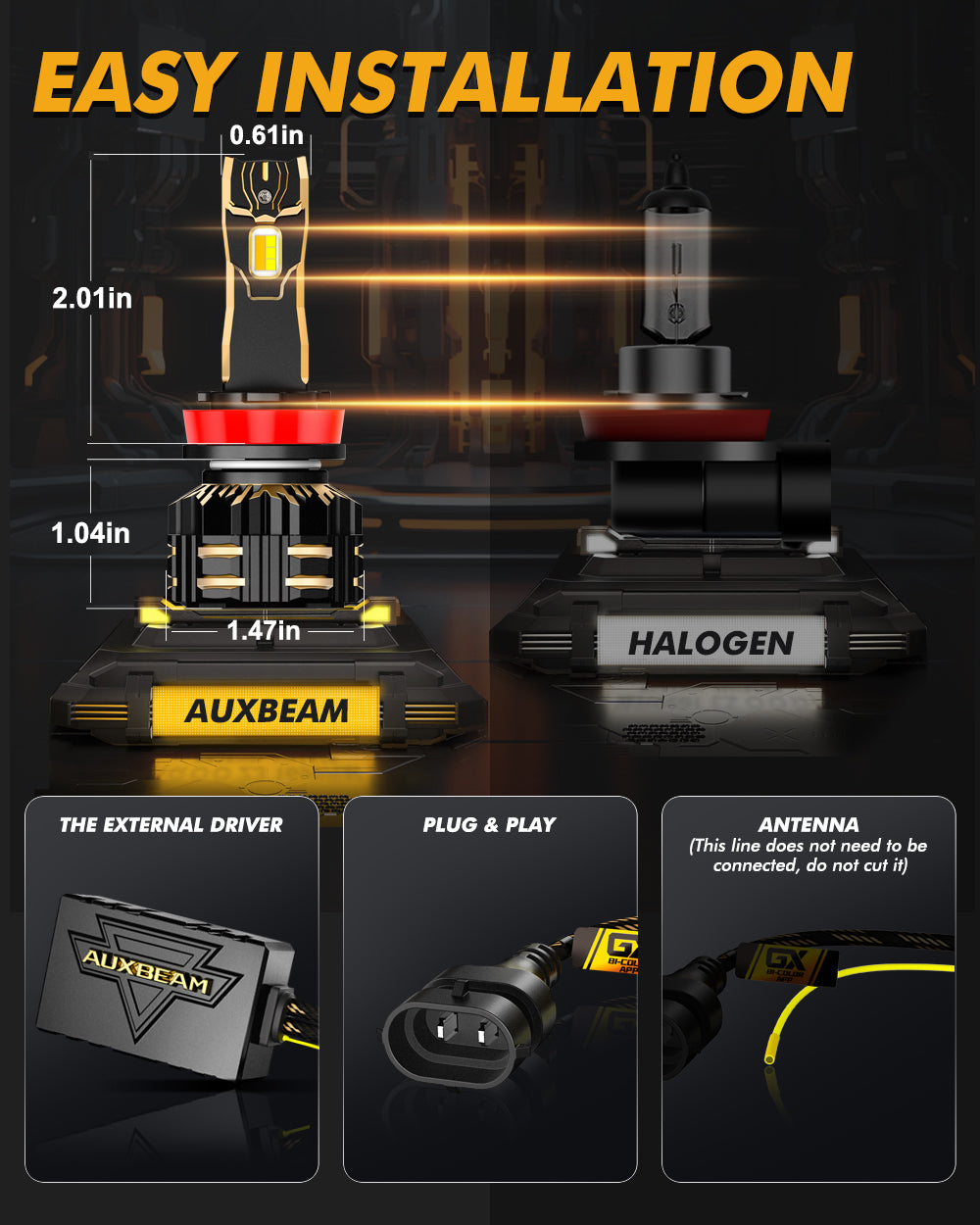 🆕H11/H9/H8/H16JP LED Bulb Fog Light/Low Beam Lighs 110W 25000LM GX Bi-Color Smart Series, with App Control Via Bluetooth & Dual Color Switchback | 2 Bulbs