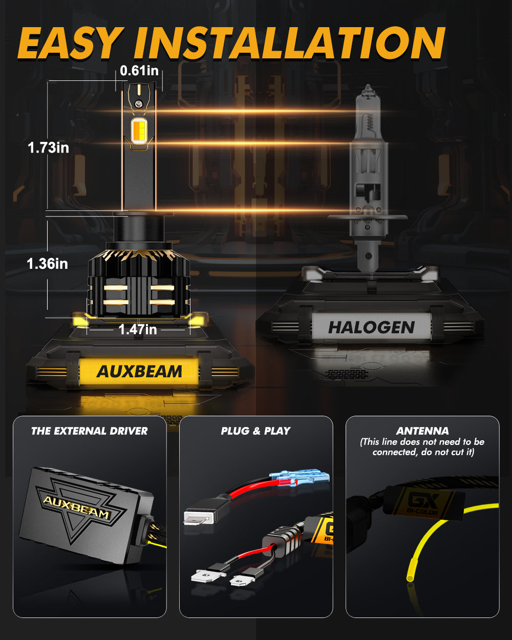 🆕H1 LED Bulb Fog Light/Low Beam Lighs 110W 25000LM GX Bi-Color Smart Series, with App Control Via Bluetooth & Dual Color Switchback | 2 Bulbs