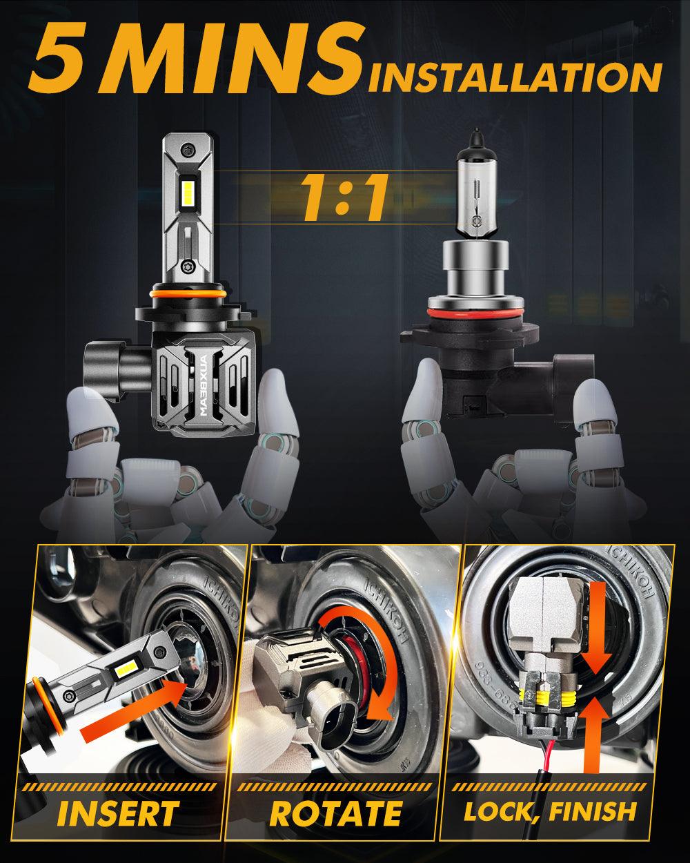 9005+9006 LED Headlight Bulbs Q30 Series Brightest Wireless 110W 24000LM 6500K Cool White | 4 Bulbs
