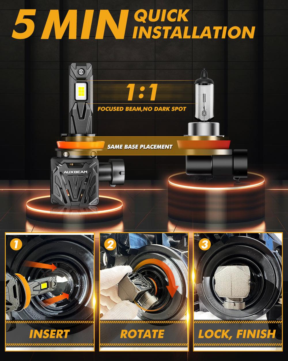 🆕H11+H11 LED Headlight Bulbs Q40 Series Ultra-High Brightness 120W 30000LM 6500K Cool White | 4 Bulbs