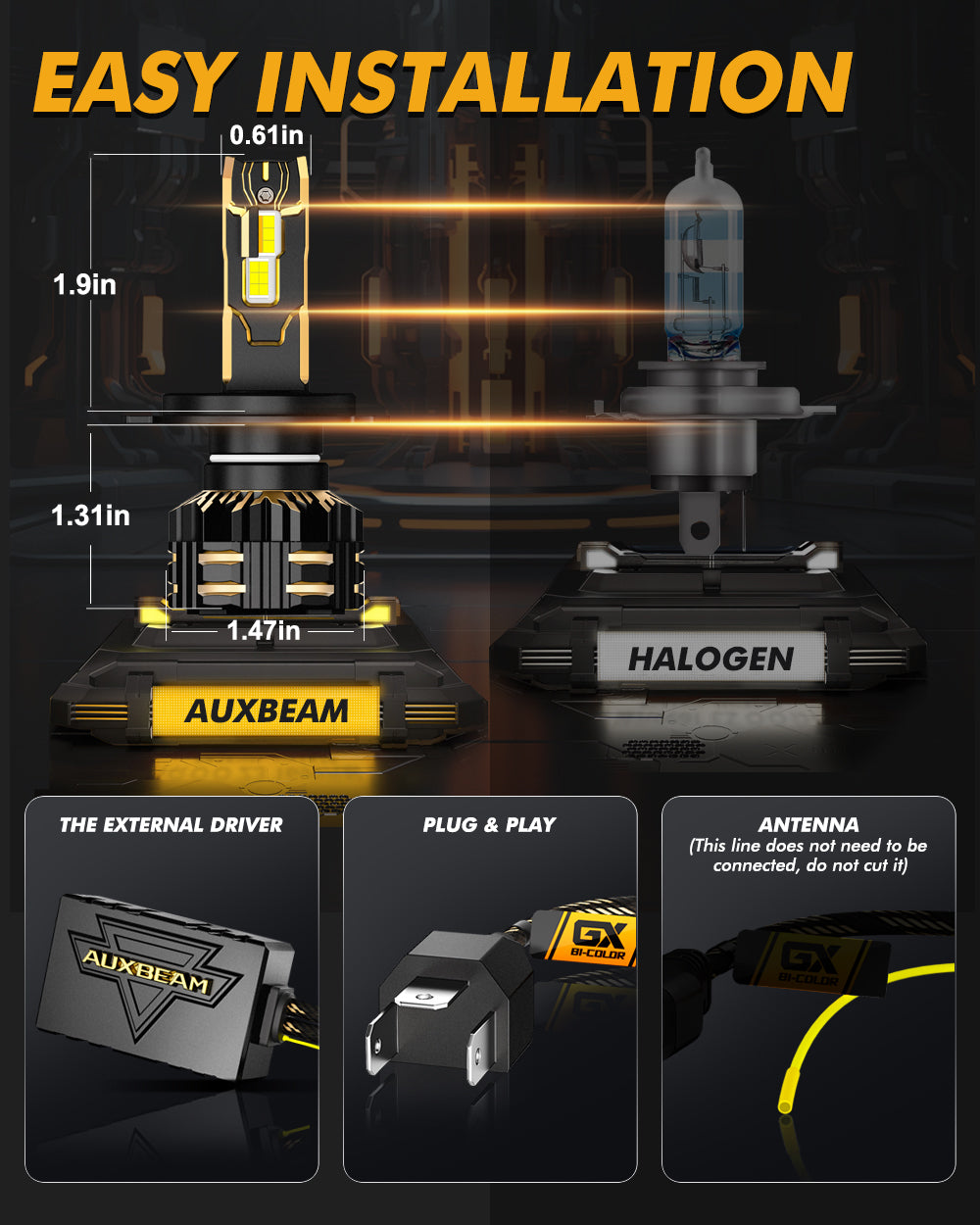 🆕H4 LED Headlight Bulbs 110W 25000LM GX Bi-Color Smart Series, with App Control Via Bluetooth & Dual Color Switchback | 2 Bulbs