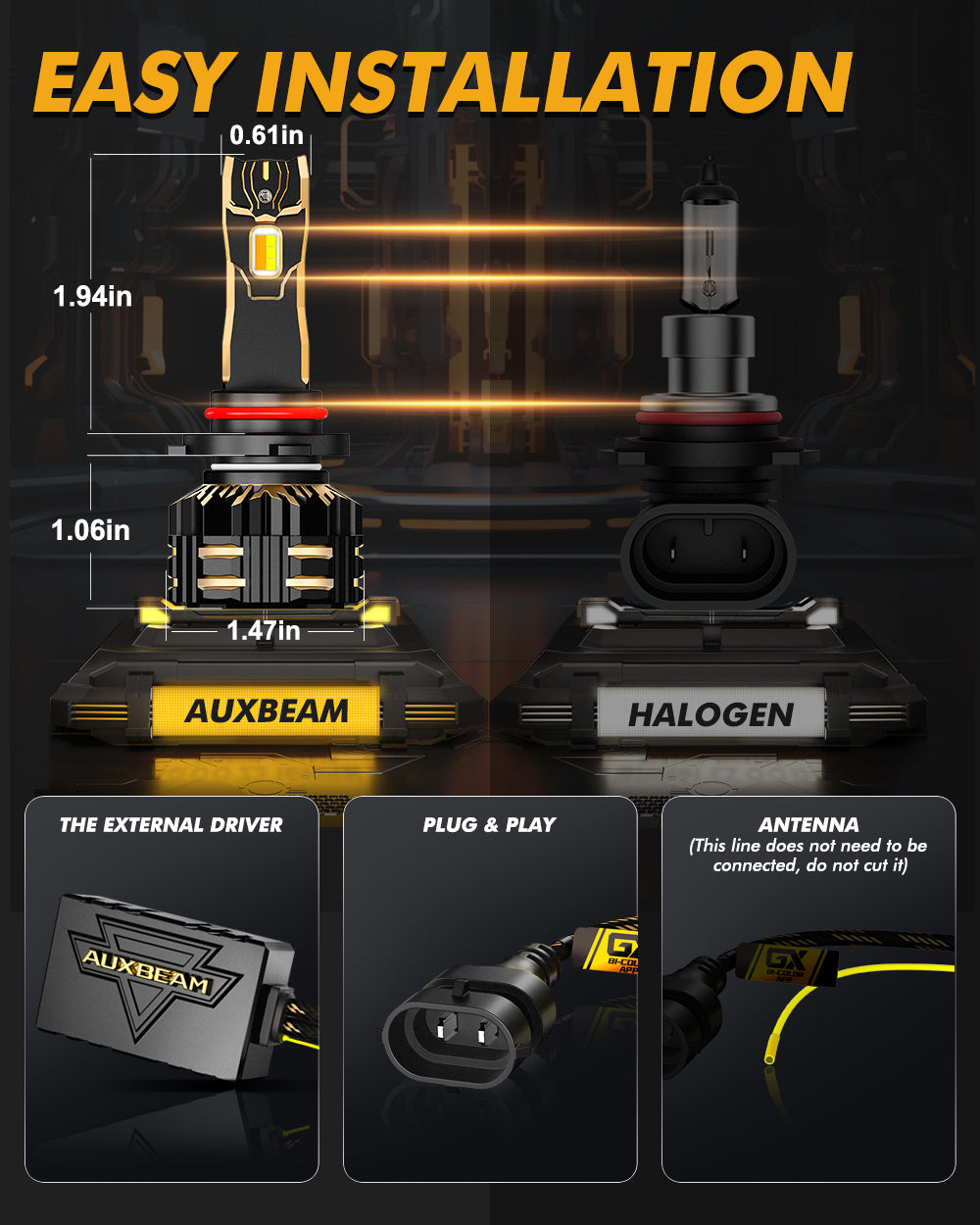 🆕9012/HIR2 LED Headlight Bulbs 110W 25000LM GX Bi-Color Smart Series, with App Control Via Bluetooth & Dual Color Switchback | 2 Bulbs