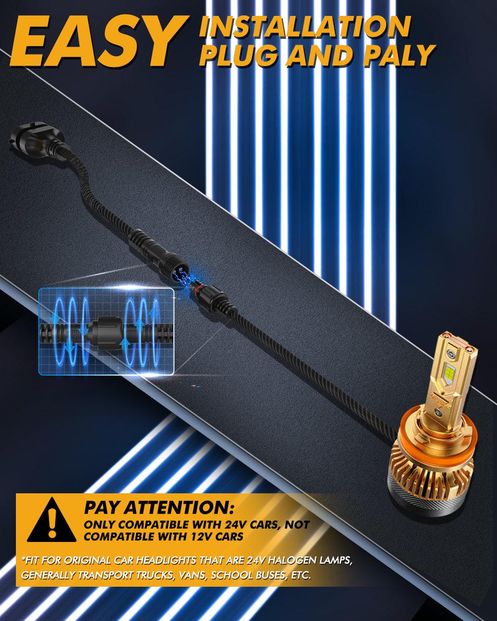 🆕High Power S3 Pro Series 24V 24000LM 120W LED Headlight Bulbs 6500K Cool White