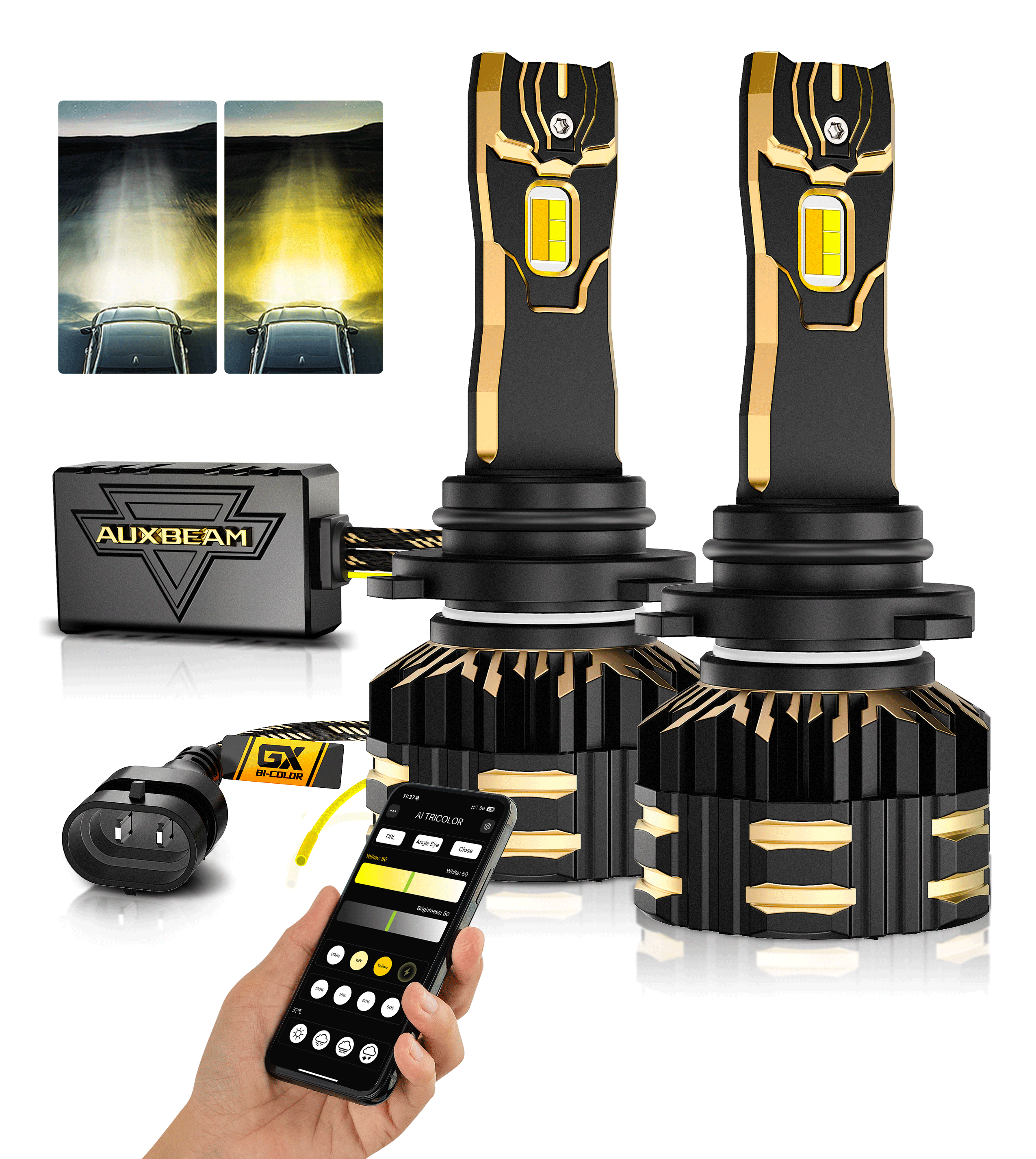 🆕Dual Color Switchback with App Control Via Bluetooth GX Smart Tune Series 25000LM 120W LED Headlight Bulbs 6500K Cool White