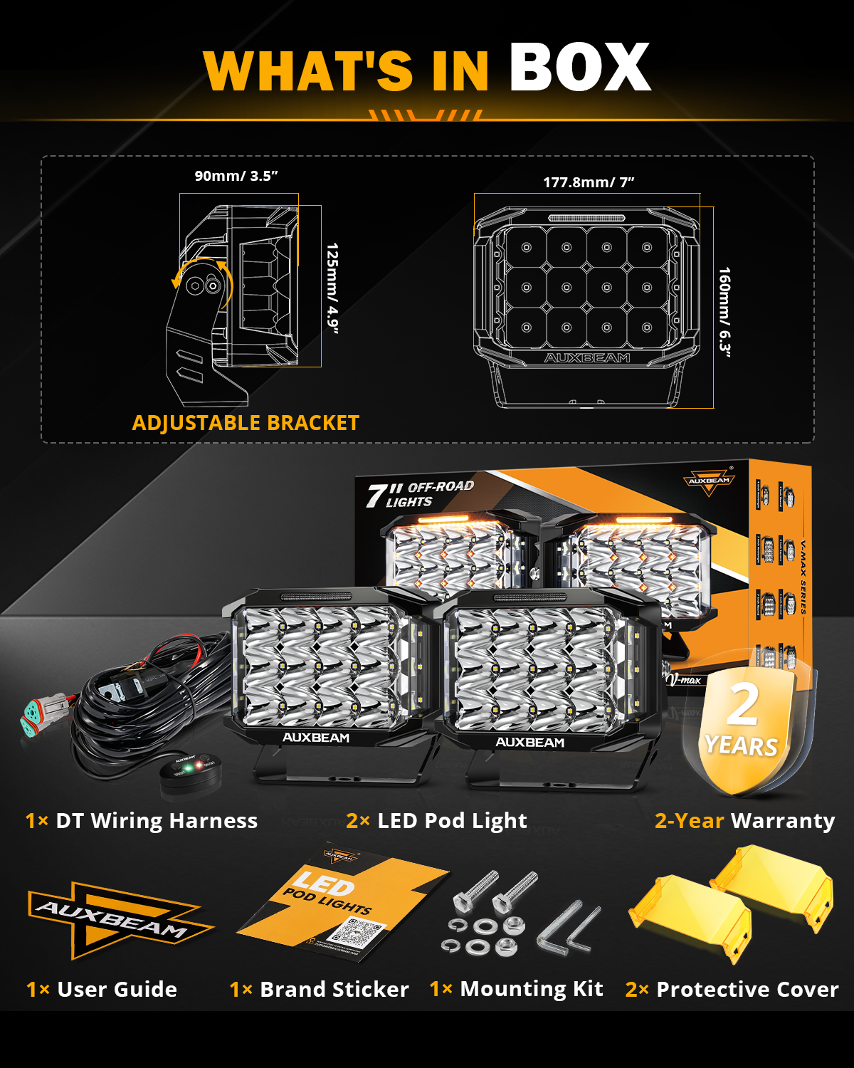 V-MAX Series 4/5/7 Inch Spot Beam Side Shooter LED Pod Lights with Amber DRL