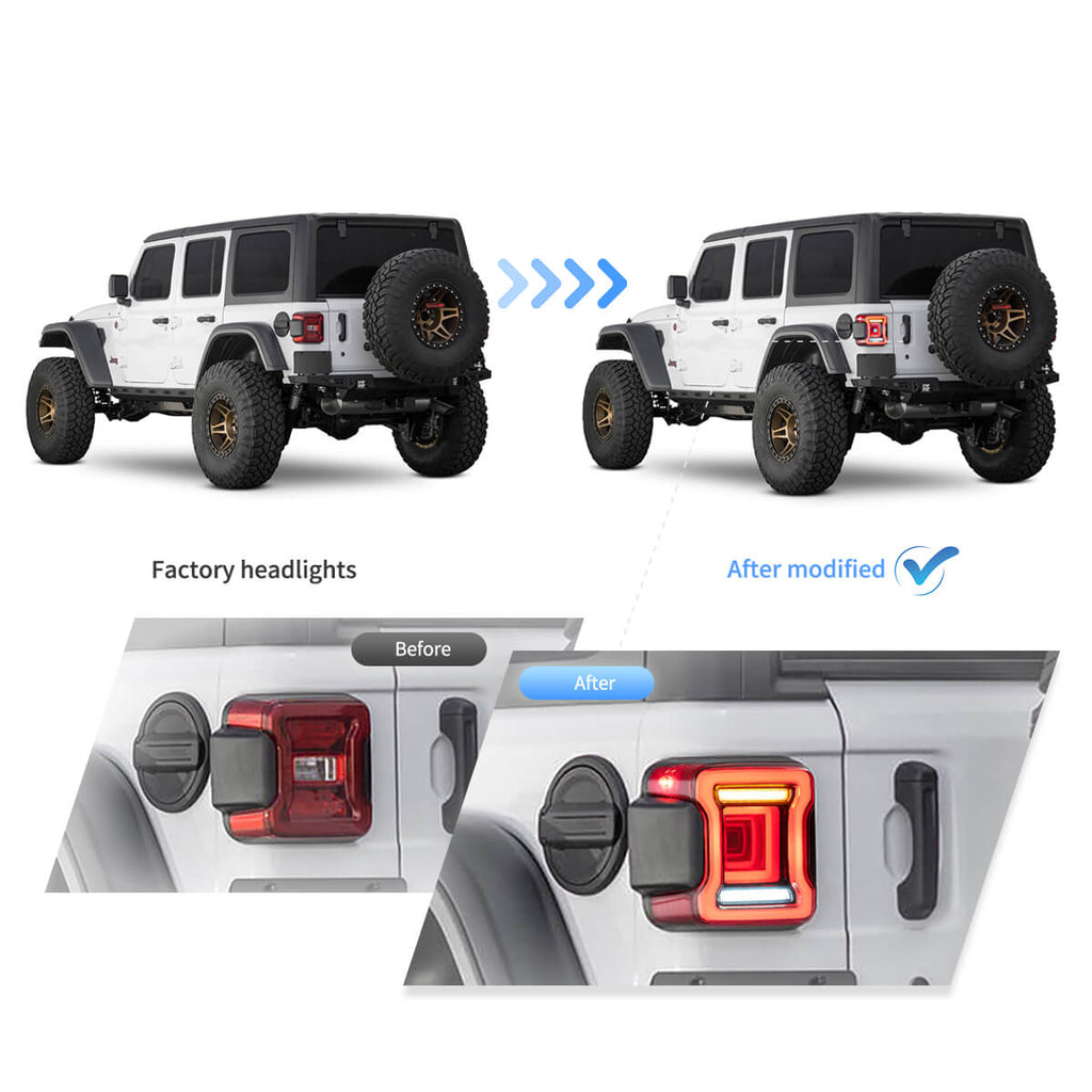 LED Tail Light Assembly With Sequential Turn Signal For 2018-2022 Jeep Wrangler 4th Gen (JL) & 2019-2022 Jeep Glandiator (JT)