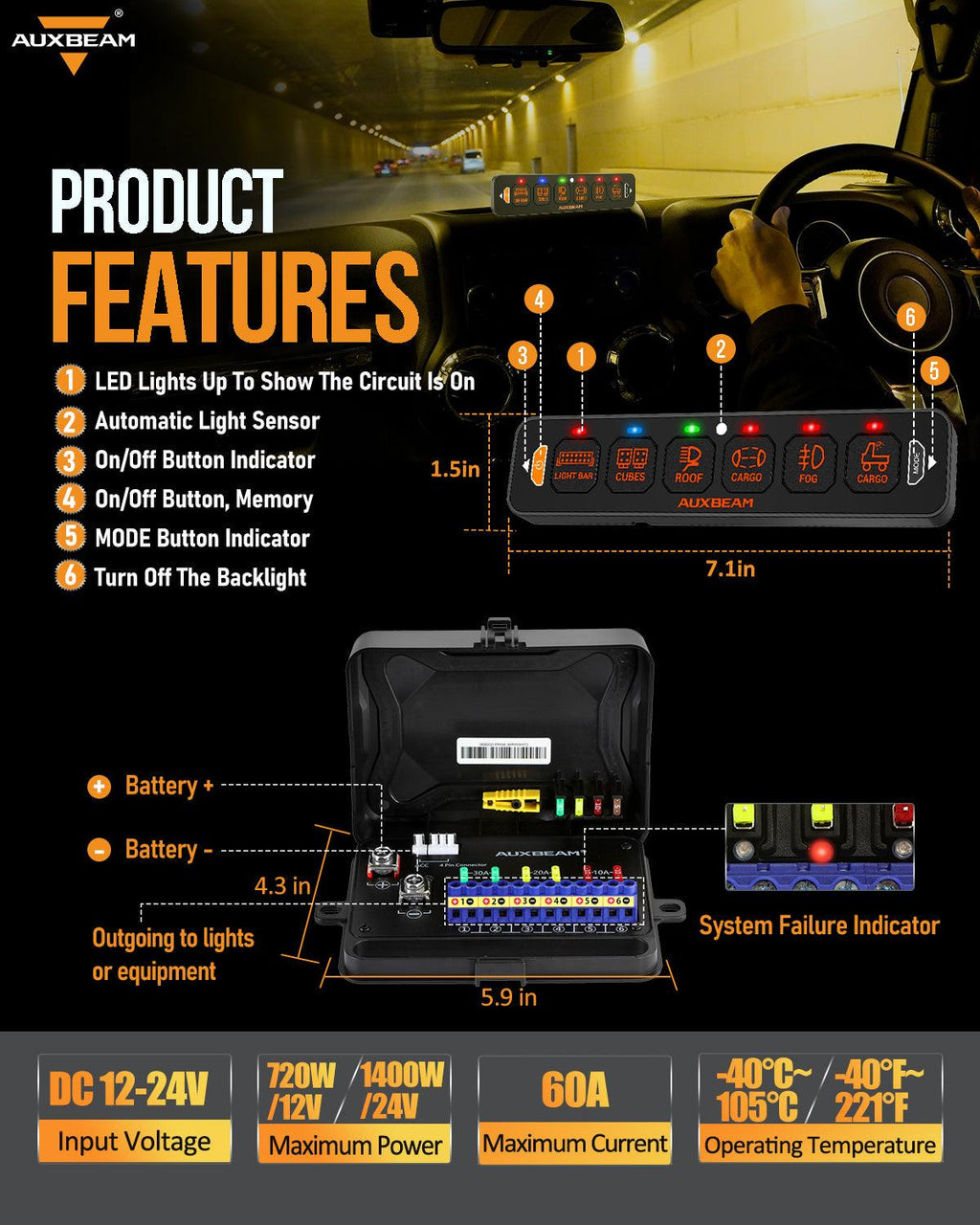 AS Series 6 Gang (AS-R60) RGB Slim Switch Panel, Toggle/ Momentary/ Pulsed Mode Supported(One-Sided Outlet)