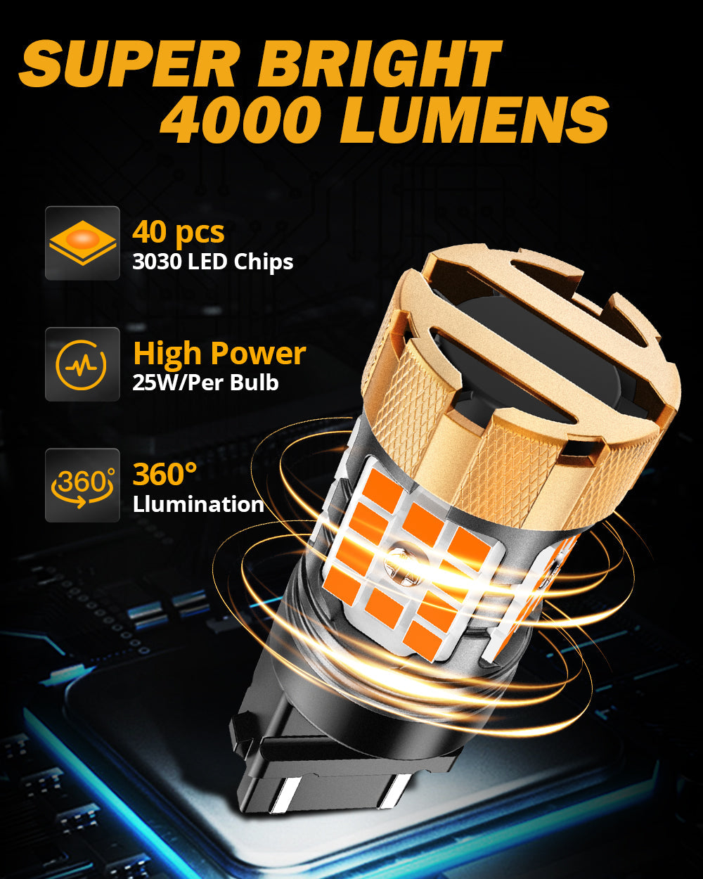 🆕3157 US-CK LED Turn Signal Light Rear/Front, Side Maker Light Bulbs 50W 4000LM CAN-Bus Error Free 3000K Amber B21-PRO Series |2 Bulbs