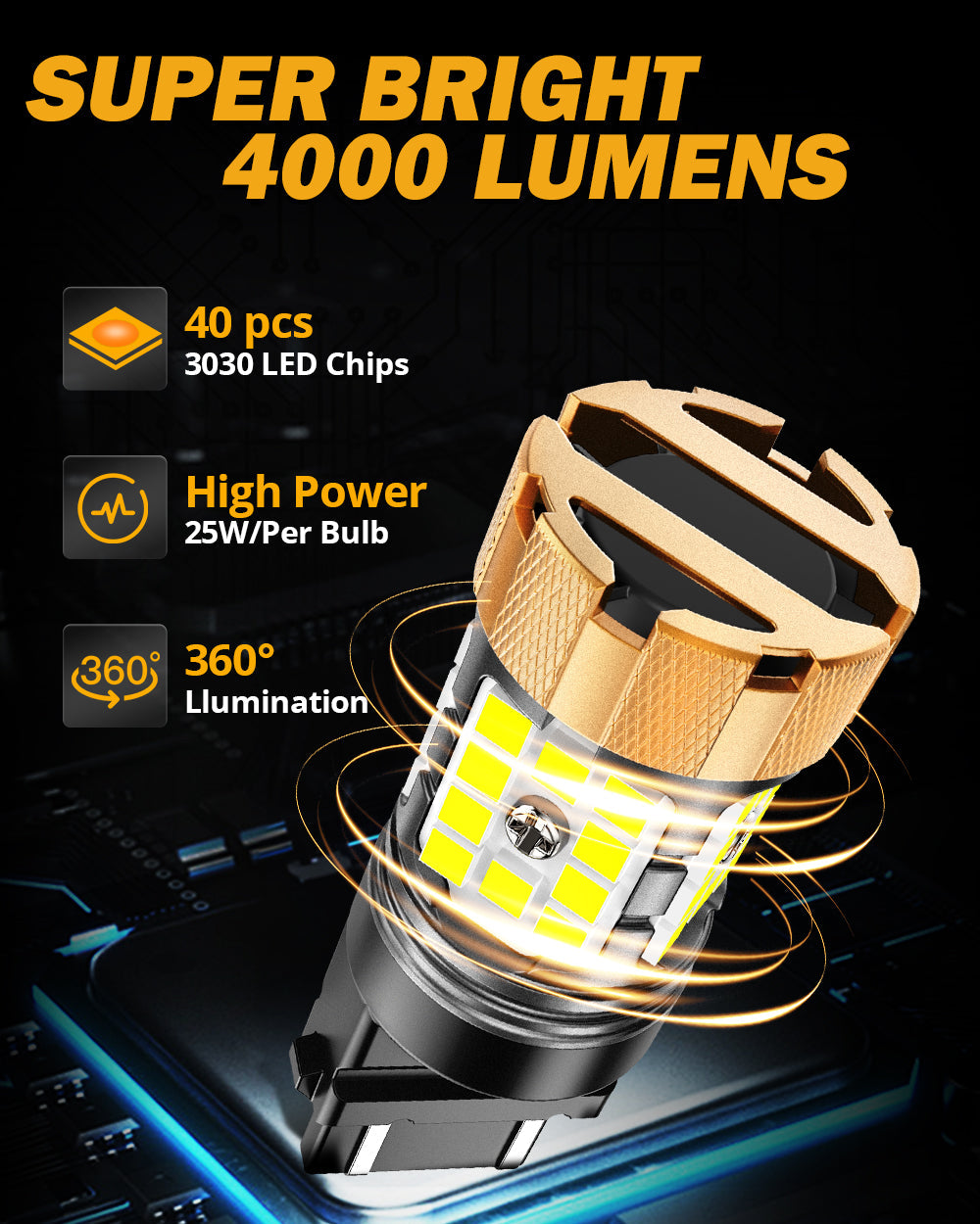 🆕T25 3157 3156 LED Backup Reverse/Turn Signal/Brake Tail Light Bulbs 50W 4000LM CAN-Bus Error Free 6500K White B21-PRO Series | 2 Bulbs