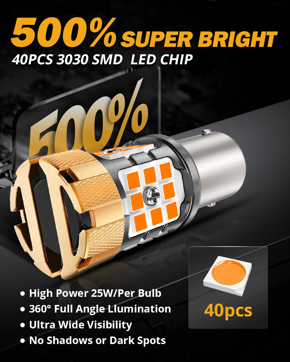 🆕1157 BAY15D LED Turn Signal Light Rear/Front, Side Maker Light Bulbs 50W 4000LMCAN-Bus Error Free 3000K Amber B21-PRO Series |2 Bulbs