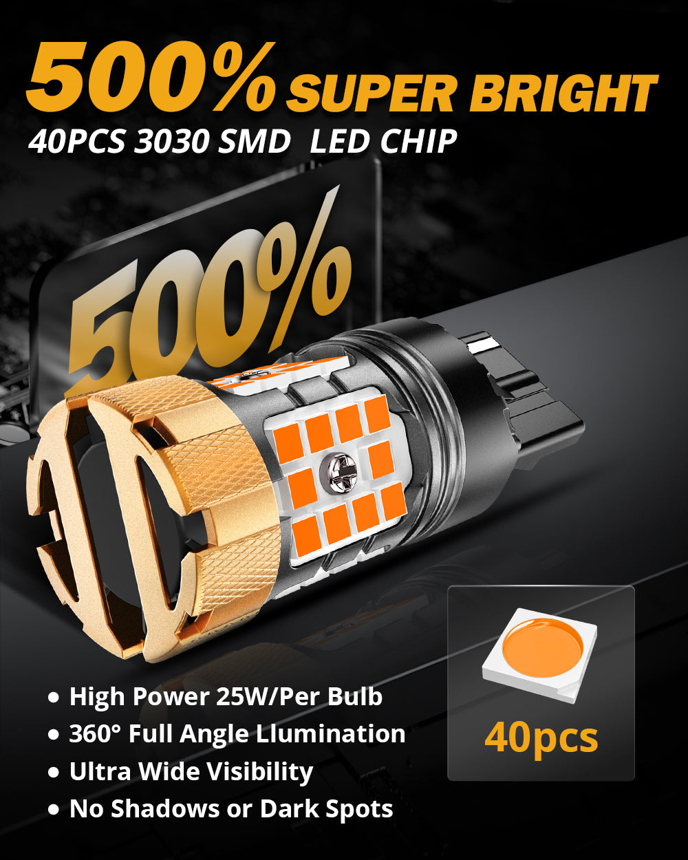 🆕7440 7440A LED Turn Signal Light Rear/Front, Side Marker Light Bulbs 50W 4000LM CAN-Bus Error Free 3000K Amber B21-PRO Series |2 Bulbs