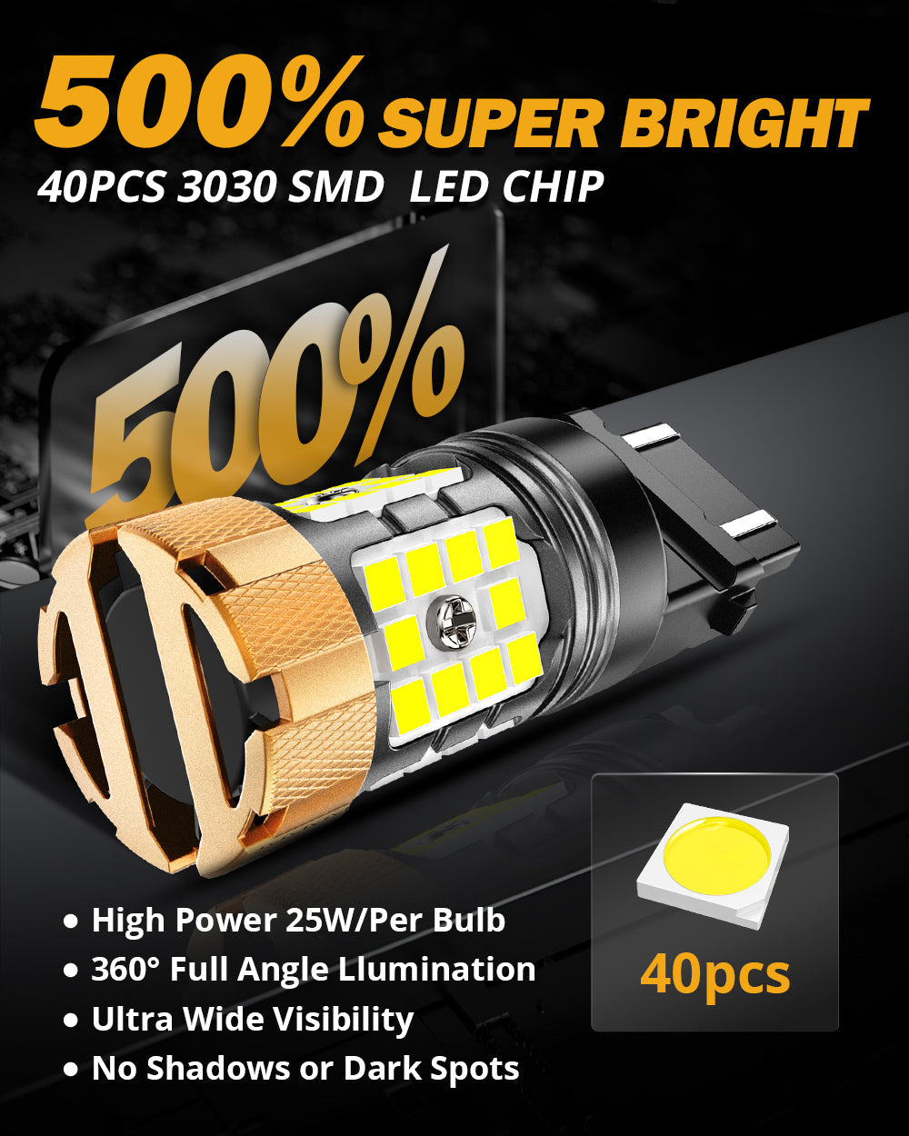 🆕T25 3157 3156 LED Backup Reverse/Turn Signal/Brake Tail Light Bulbs 50W 4000LM CAN-Bus Error Free 6500K White B21-PRO Series | 2 Bulbs