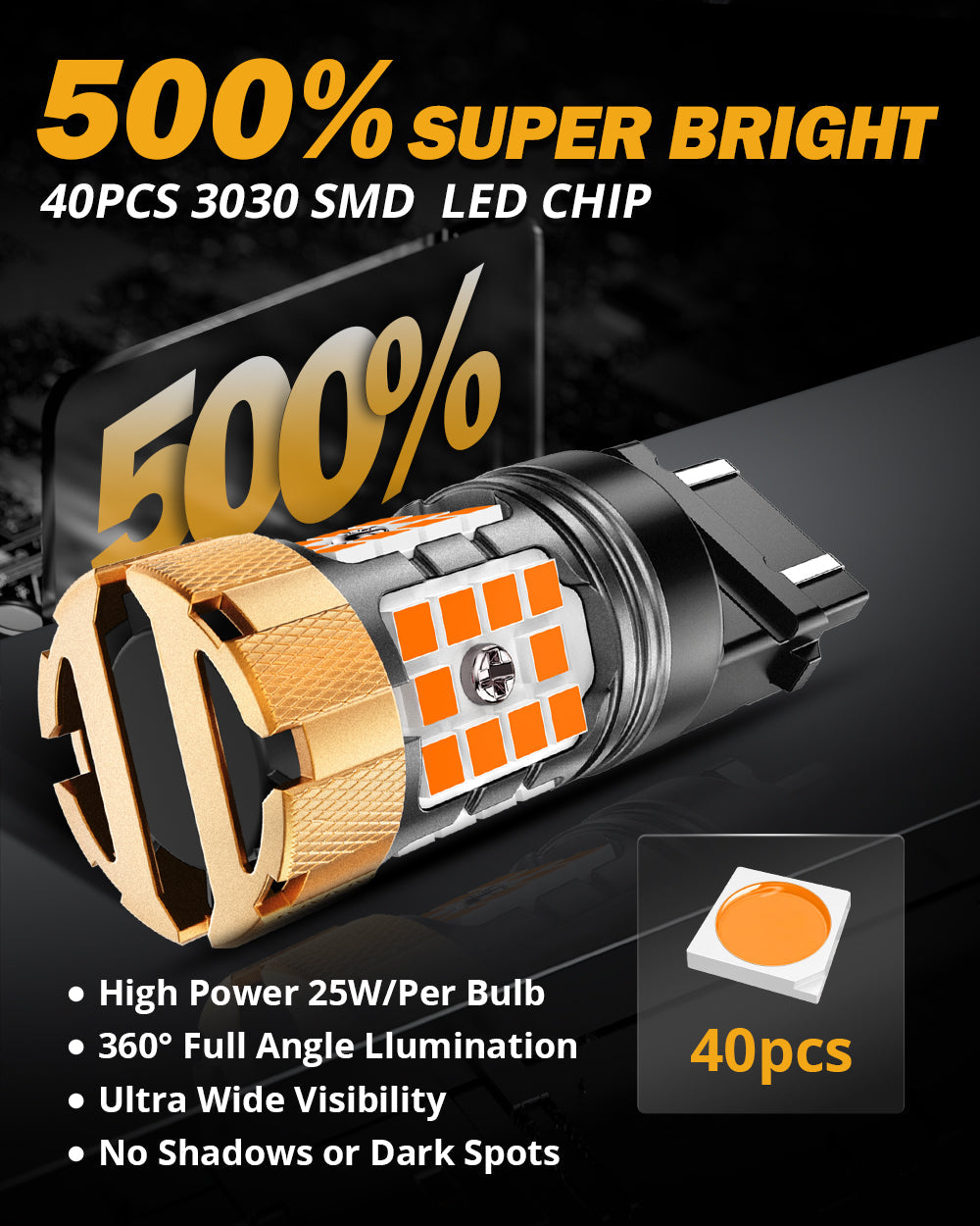 🆕T25 3157 3156 LED Turn Signal Light Rear/Front, Side Marker Light Bulbs 50W 4000LM CAN-Bus Error Free 3000K Amber B21-PRO Series |2 Bulbs