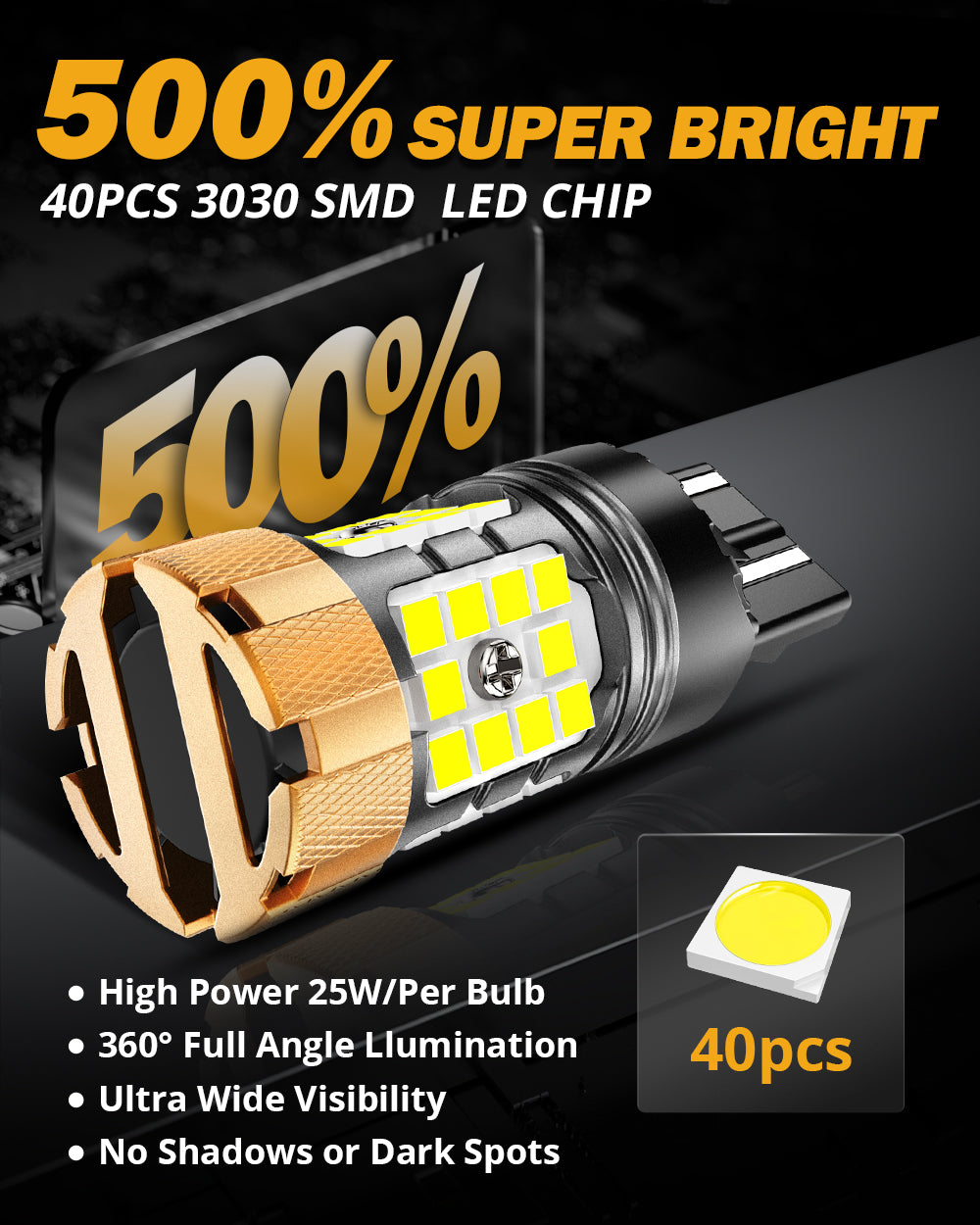 🆕T20 7443 7440 LED Backup Reverse/Turn Signal/Brake Tail Light Bulbs 50W 4000LM CAN-Bus Error Free 6500K White B21-PRO Series | 2 Bulbs