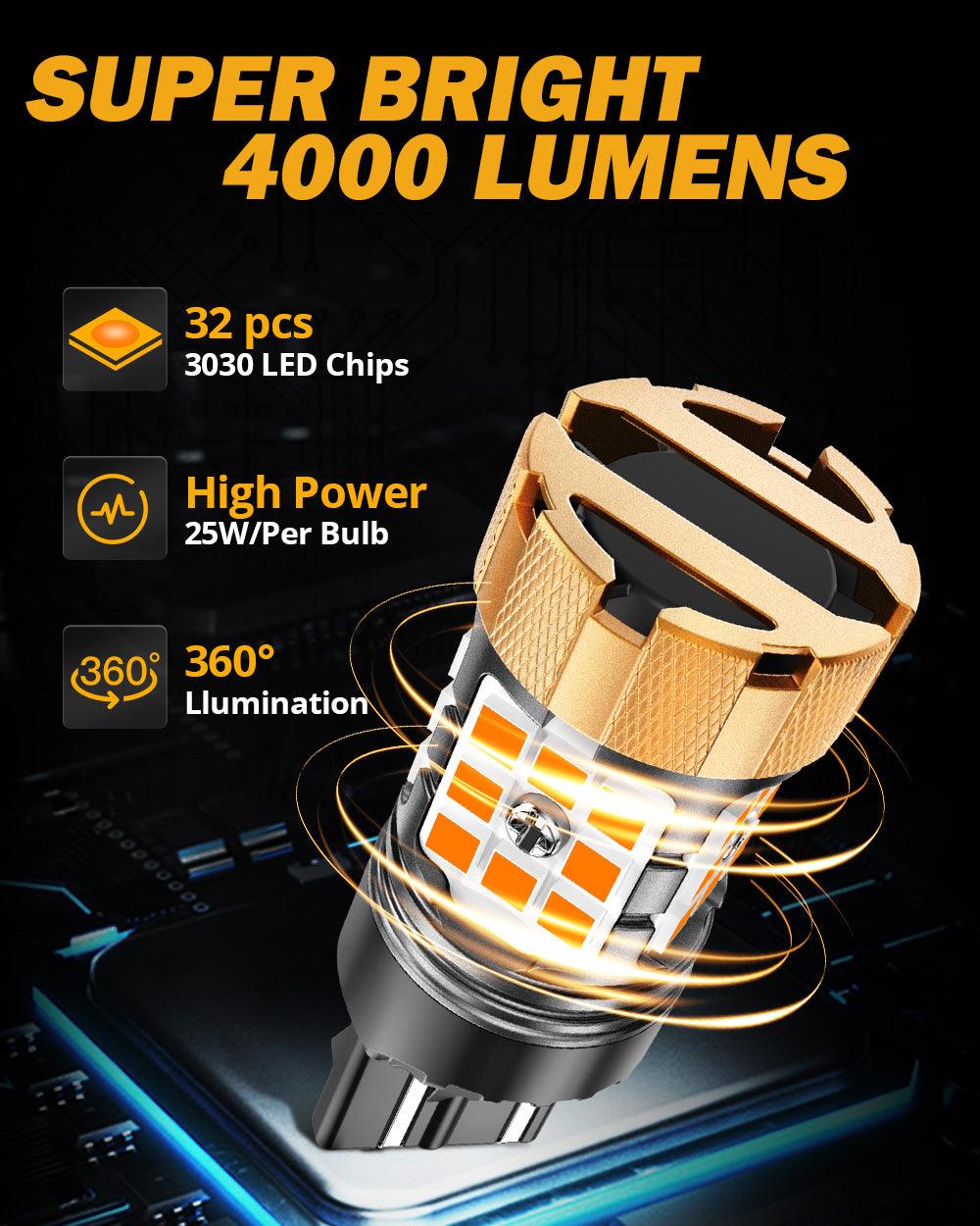 🆕T20 7443 7440 LED Turn Signal Light Rear/Front, Side Marker Light Bulbs 50W 4000LM CAN-Bus Error Free 3000K Amber B21-PRO Series |2 Bulbs
