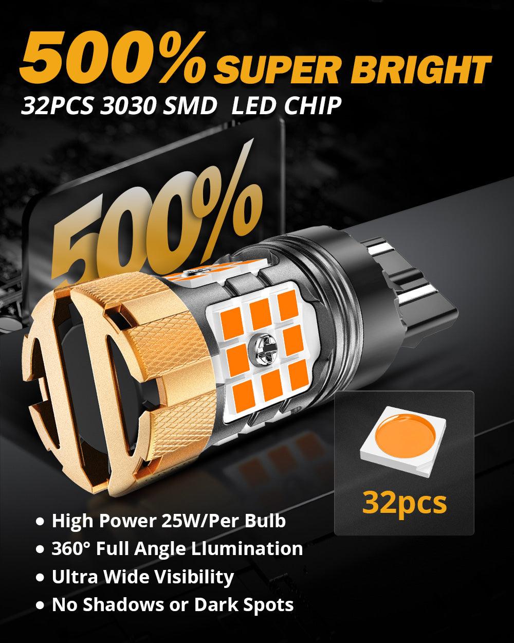 🆕T20 7443 7440 LED Turn Signal Light Rear/Front, Side Marker Light Bulbs 50W 4000LM CAN-Bus Error Free 3000K Amber B21-PRO Series |2 Bulbs