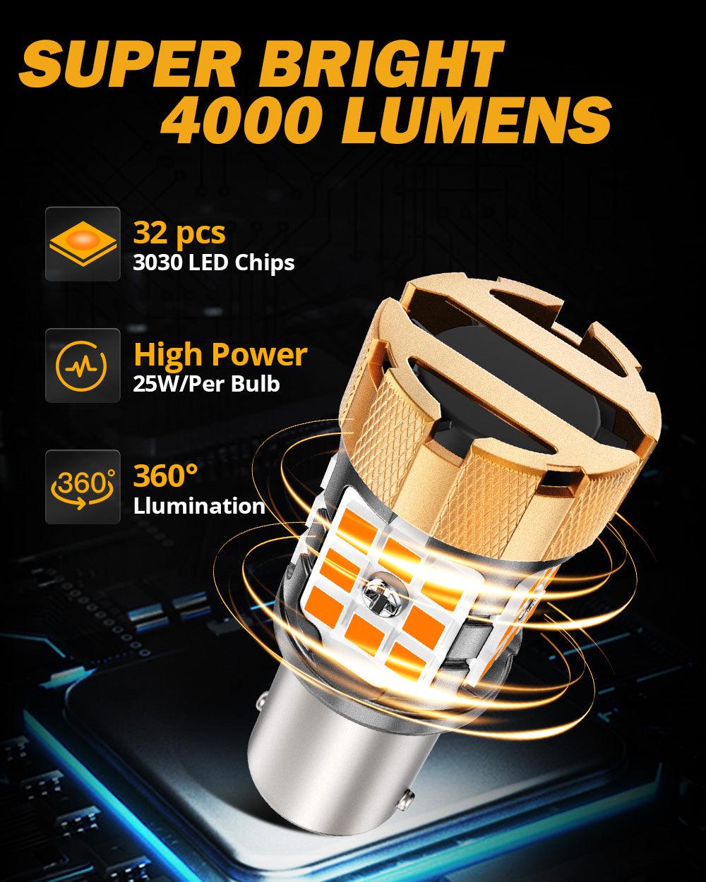 🆕1156 BA15S LED Turn Signal Light Rear/Front, Side Maker Light Bulbs 50W 4000LM CAN-Bus Error Free 3000K Amber B21-PRO Series |2 Bulbs