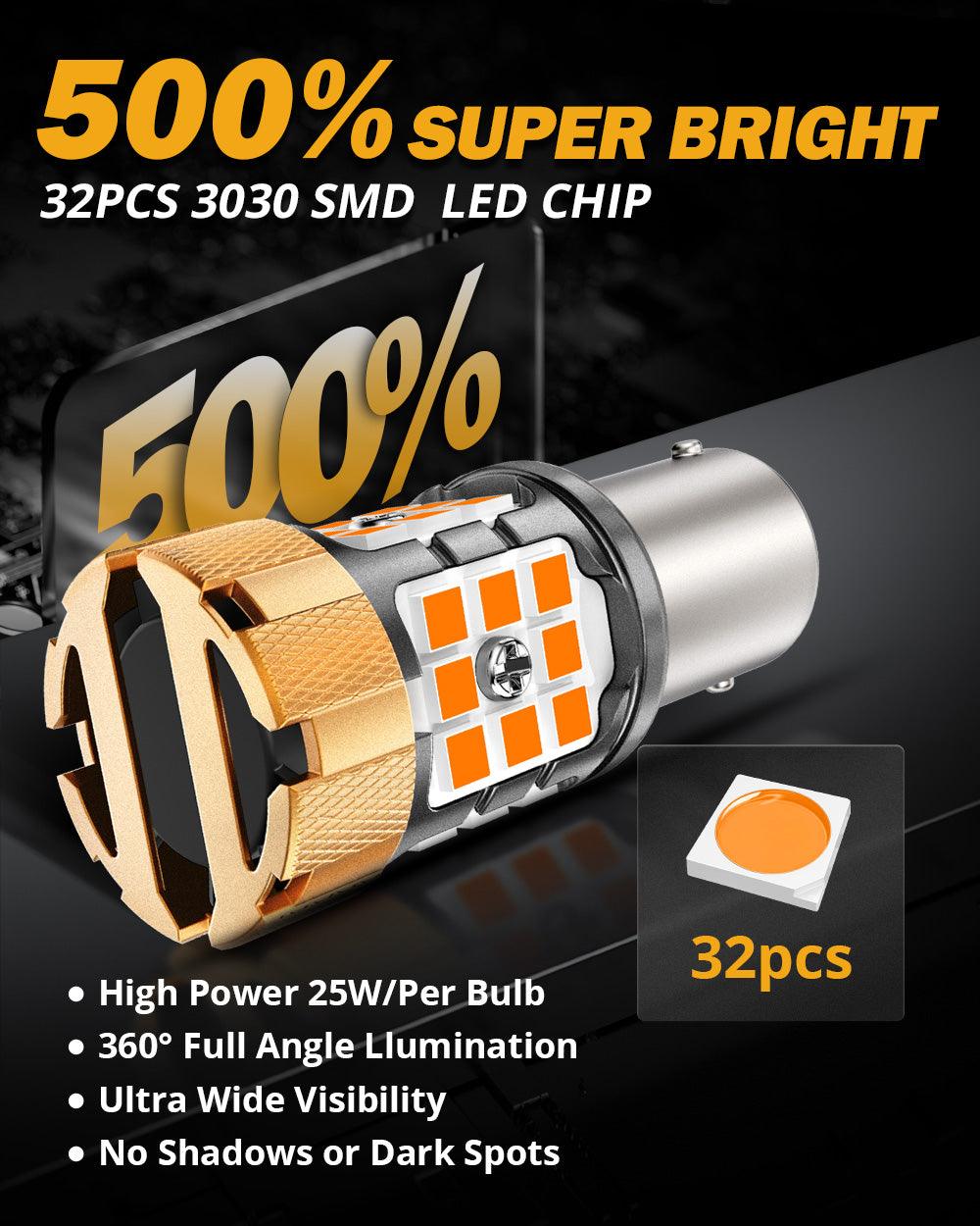🆕1156 BA15S LED Turn Signal Light Rear/Front, Side Maker Light Bulbs 50W 4000LM CAN-Bus Error Free 3000K Amber B21-PRO Series |2 Bulbs