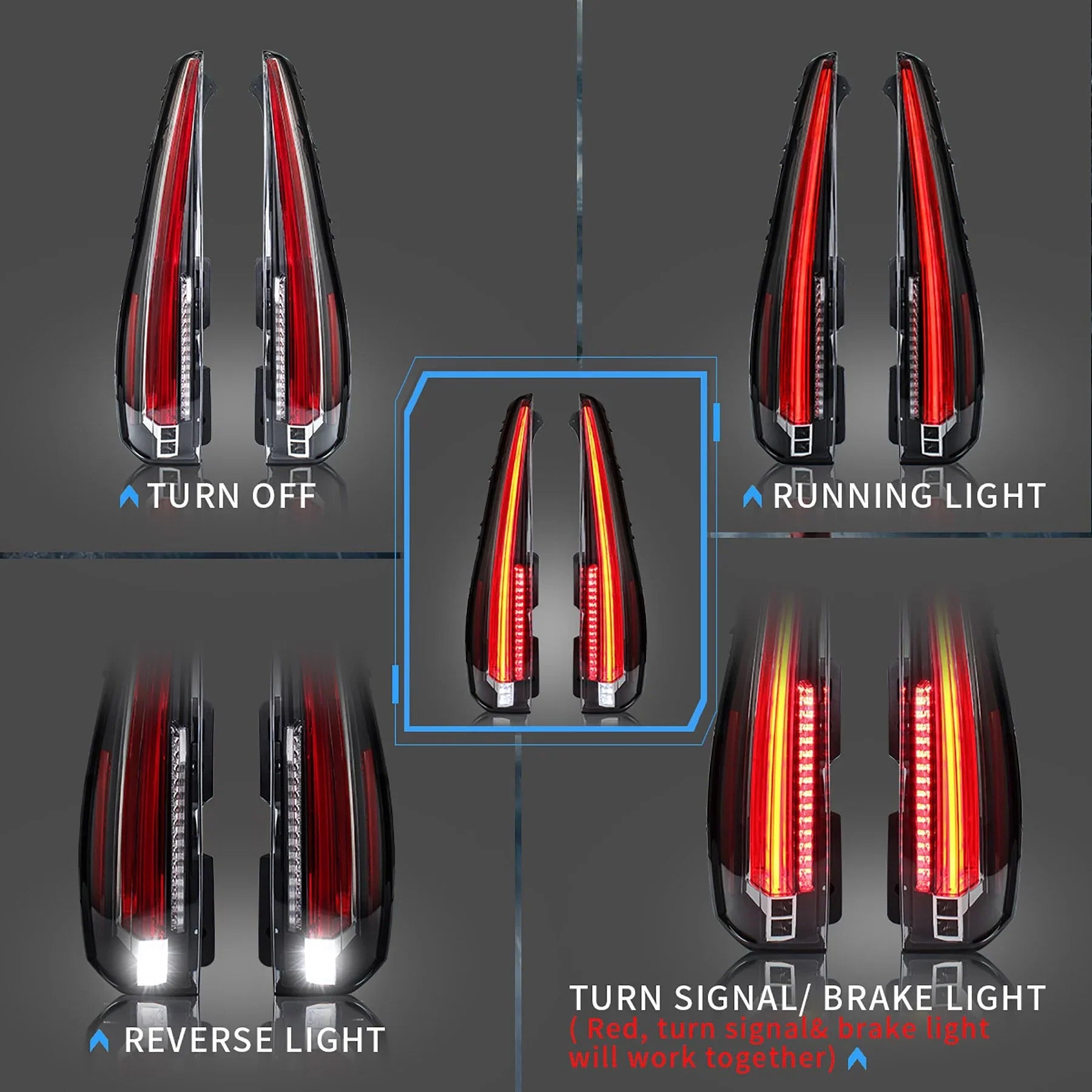 LED Tail Light Assembly With Sequential Turn Signal For 2007-2014 Cadillac Escalade 3th Gen
