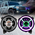 (2pcs/set) 9 Inch RGB Headlights Replacement Bluetooth Control for Jeep Wrangler JL JLU Sport Rubicon Sahara Gladiator JT 2019 2020 w/ DRL