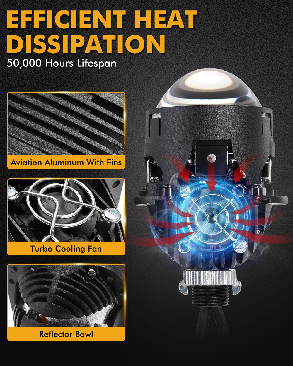 2.5 Inch 90W 70W Hi/Lo Beam Bi-LED Laser Projector Lens Headlight S8 Series Non-Destructive Installation Projector Lens for Car | 2PCS/Set