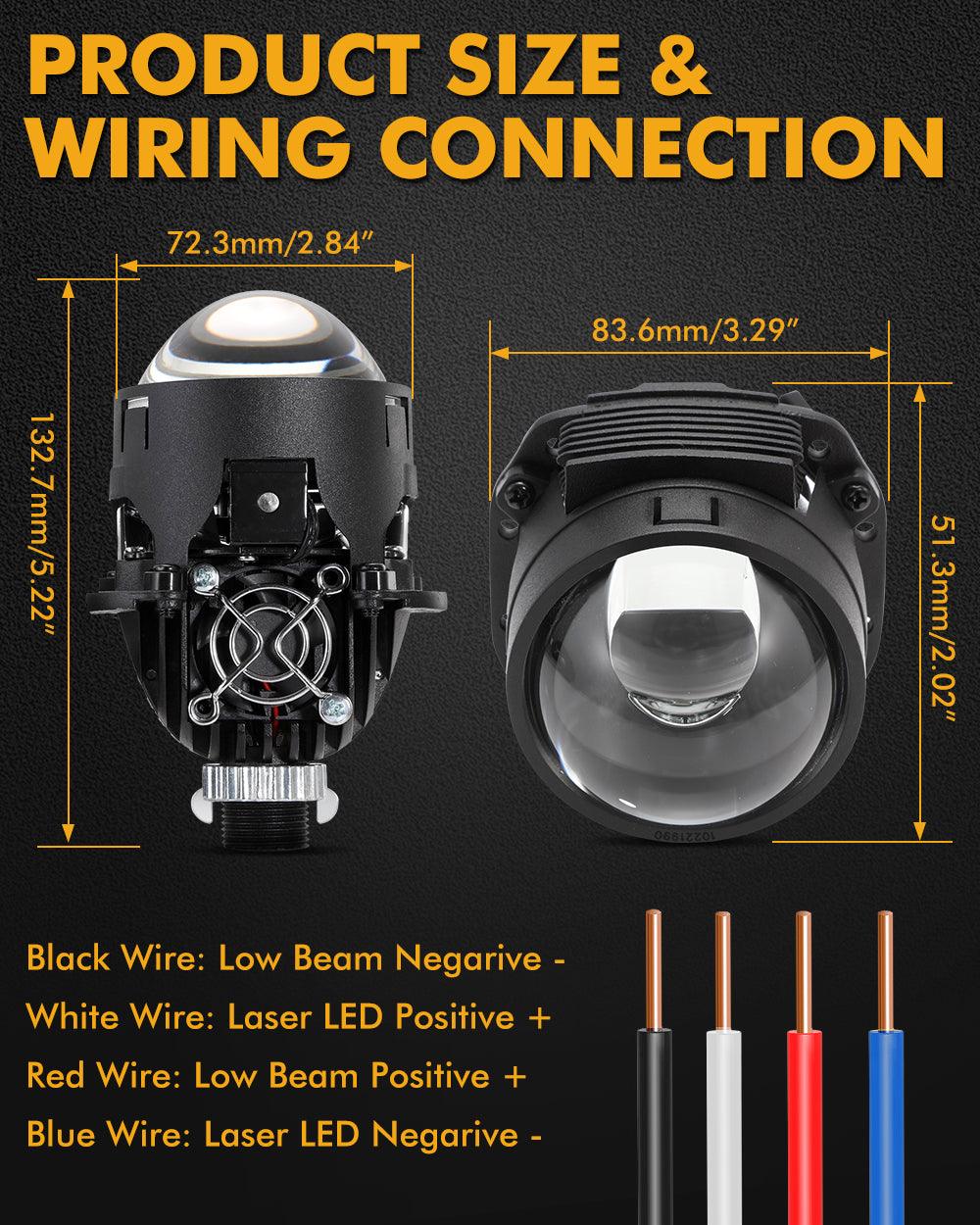 2.5 Inch 90W 70W Hi/Lo Beam Bi-LED Laser Projector Lens Headlight S8 Series Non-Destructive Installation Projector Lens for Car | 2PCS/Set