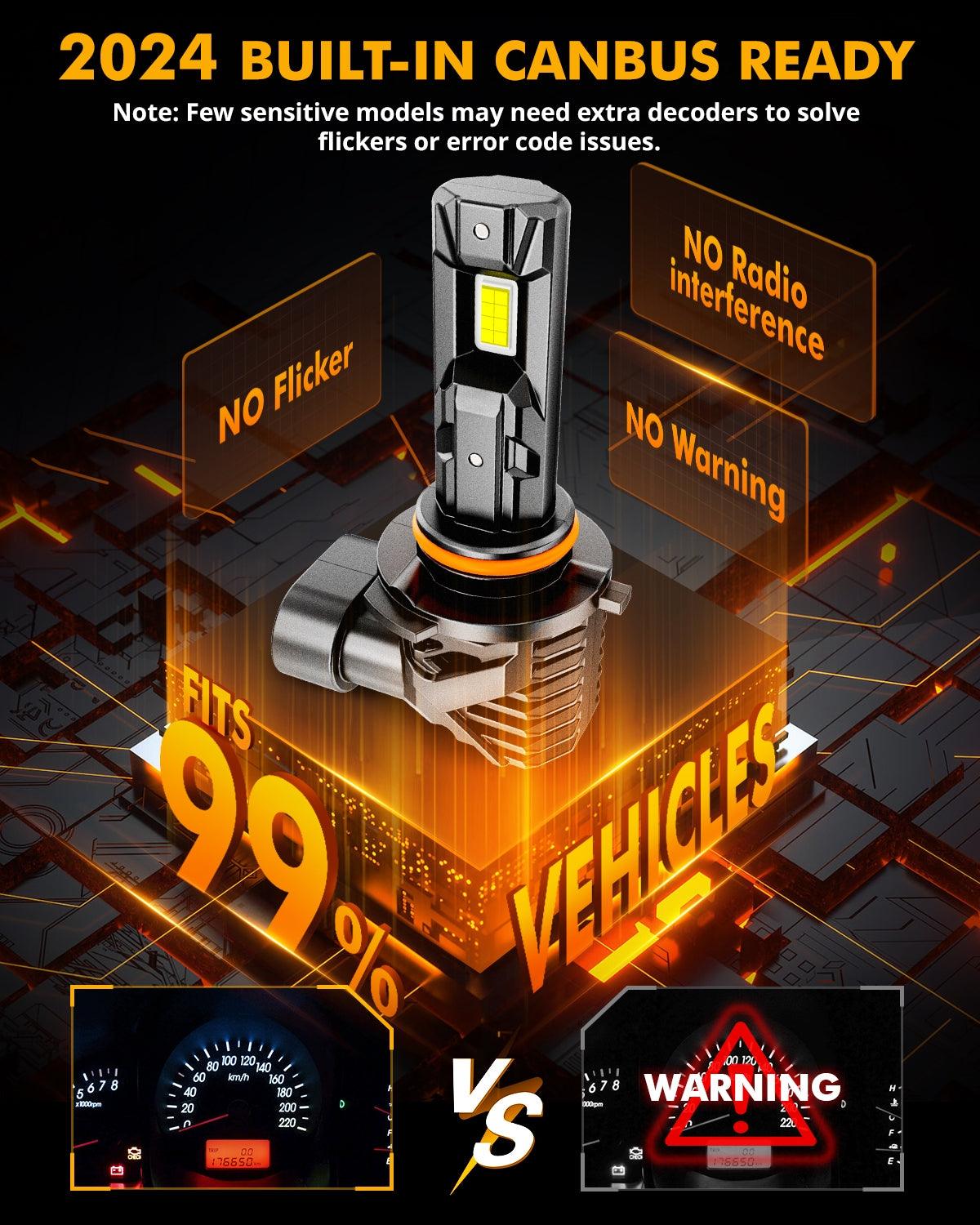 🆕9005+H11 LED Headlight Bulbs/Fog Lights Q15 Series Fanless&Wireless 60W 18000LM 6500K Cool White | 4 Bulbs