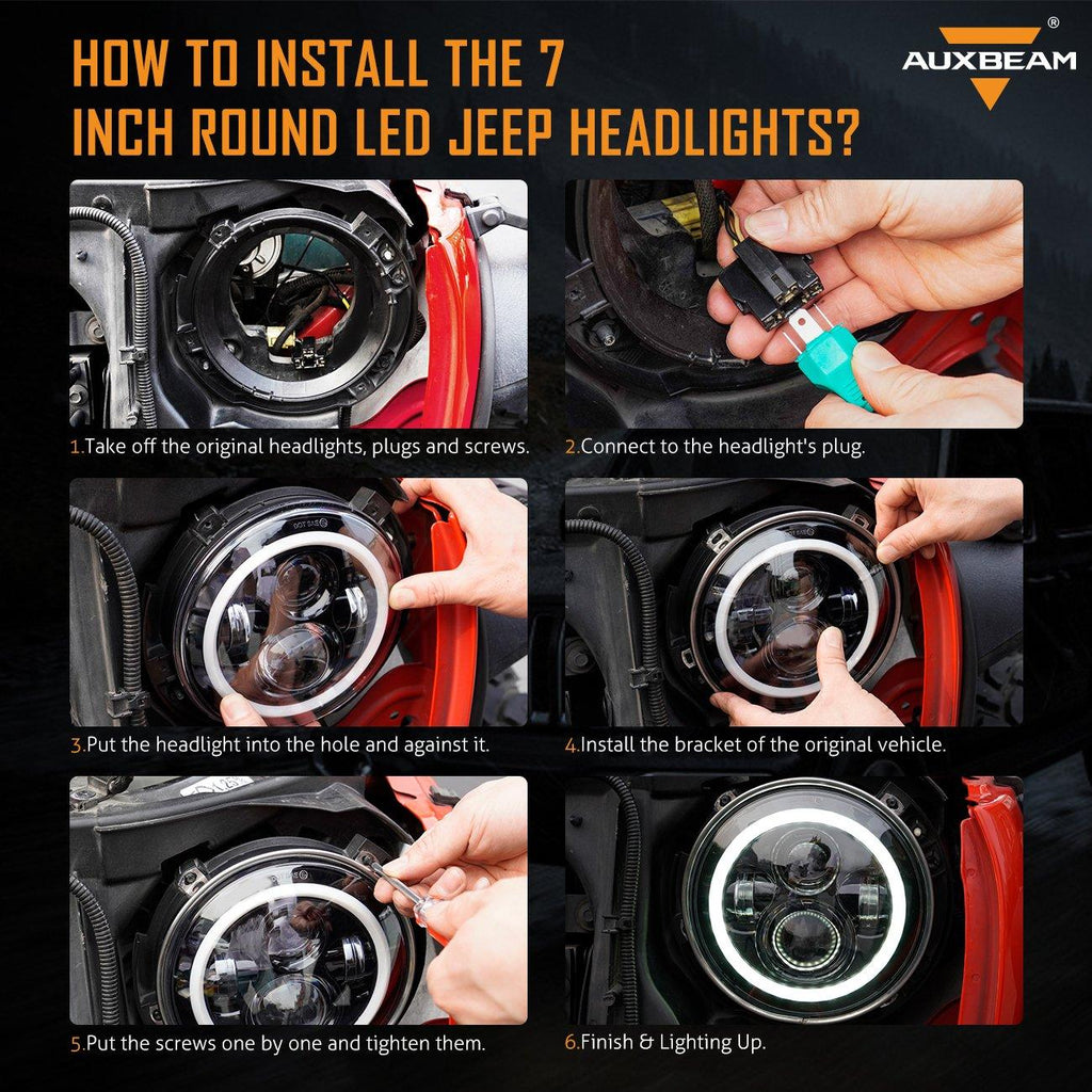 7" LED Halo Headlights + 5D-PRO 52" Straight LED Light Bar + Windshield Mounting Brackets + 18W Flood Beam Pod Lights Set for Jeep Wrangler TJ