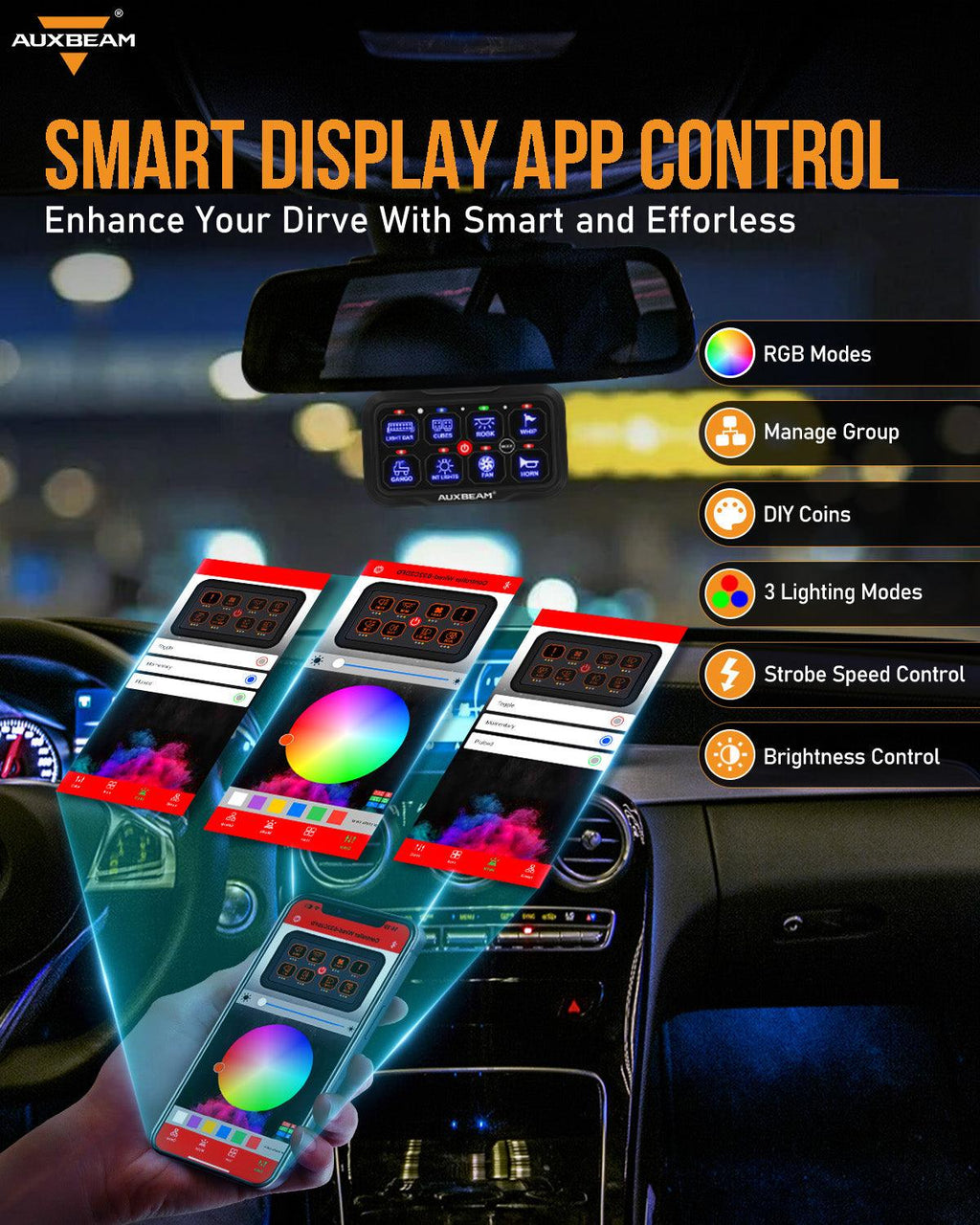 AR Series 8 Gang (AR-800) RGB Switch Panel with APP, Toggle/ Momentary/ Pulsed Mode Supported(One-Sided Outlet)